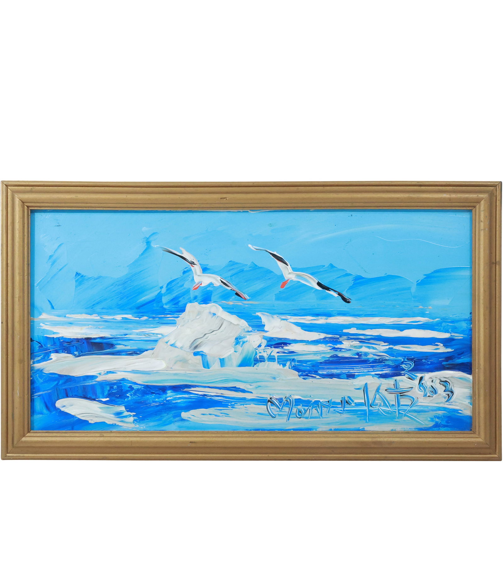 Morris Katz, Jewish - American, Acrylic Painting Seascape with Seagulls, Signed, Framed (1 of 16)