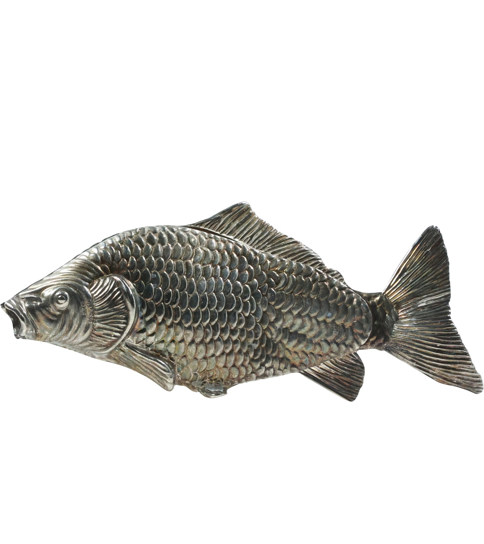 Silver Plated Zinc Fish Figure 9 inches length: Silver Plated Zinc Fish Figure 9 inches length. size: 9x3.75 shelf: C