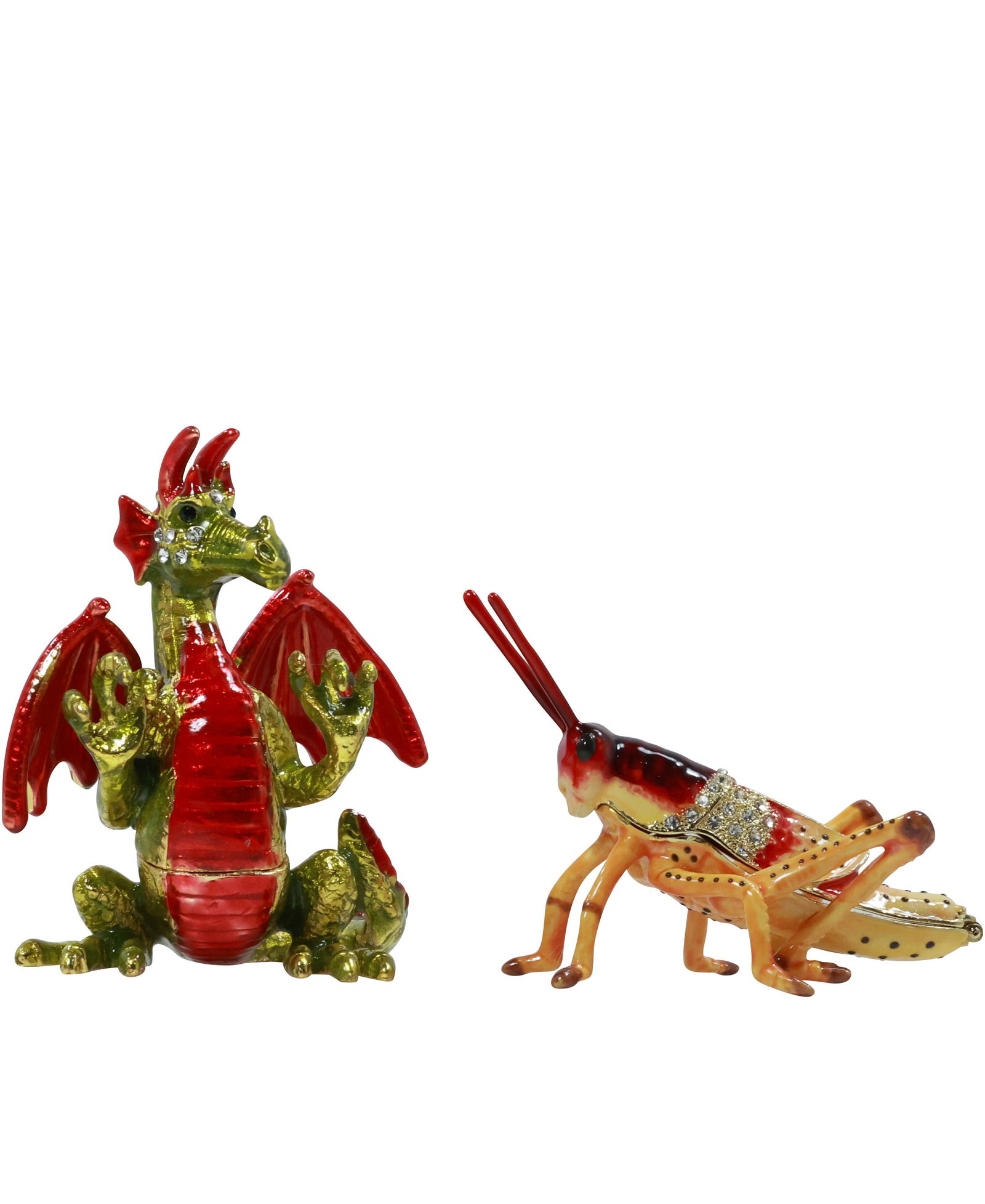 2 Enameled Metal Figural Trinket Boxes Dragon and Cricket, with Boxes (1 of 16)