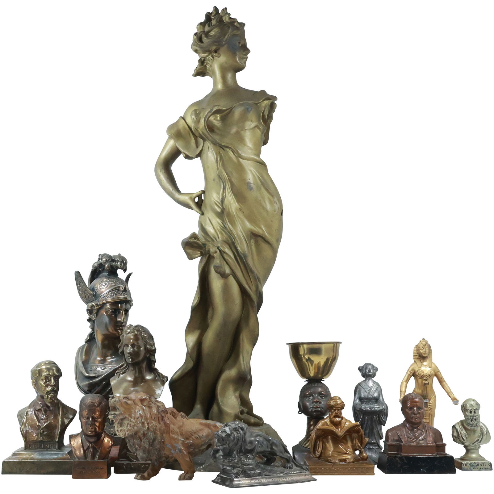 Estate Grouping 13 Assorted Cast Metal Spelter Figurines and Statues - Variety of Subjects (1 of 20)