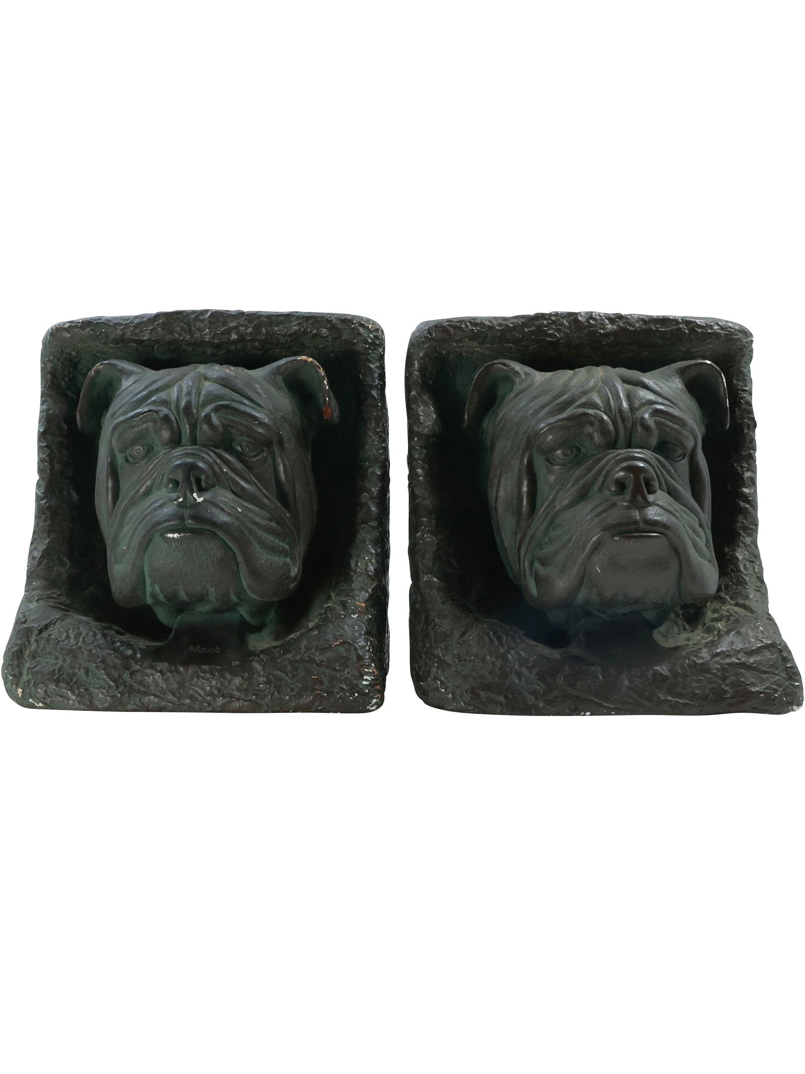 Pair Large BULLDOG Face Bookends in Hard Plaster Composition - Vintage (1 of 13)
