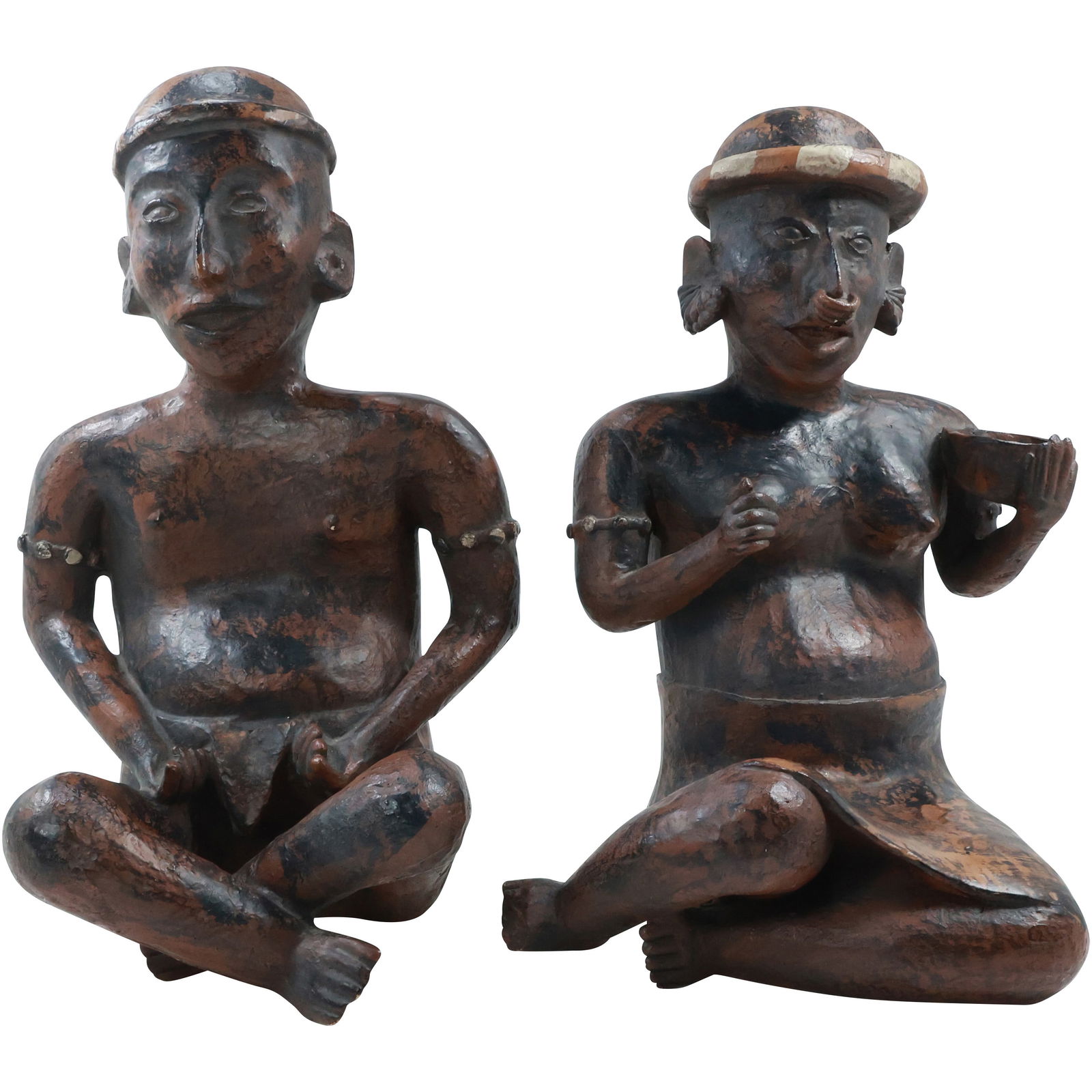 2 Large African Tribal Seated Men Figural Statues 16 in. and 15.5 in. heights (1 of 15)