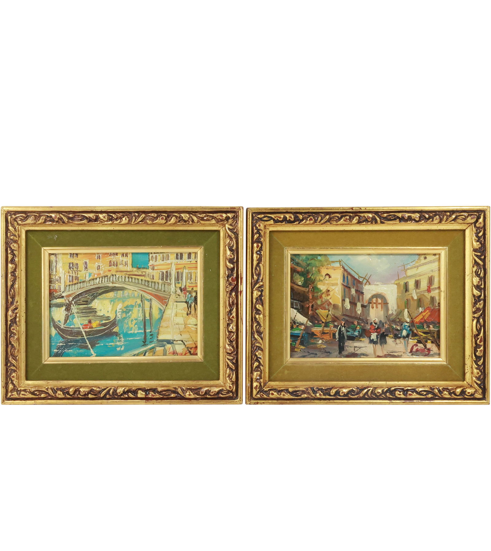 2 Small Oil Paintings, Venice Scene and Street Scene with Figures, Artist Signed (1 of 16)