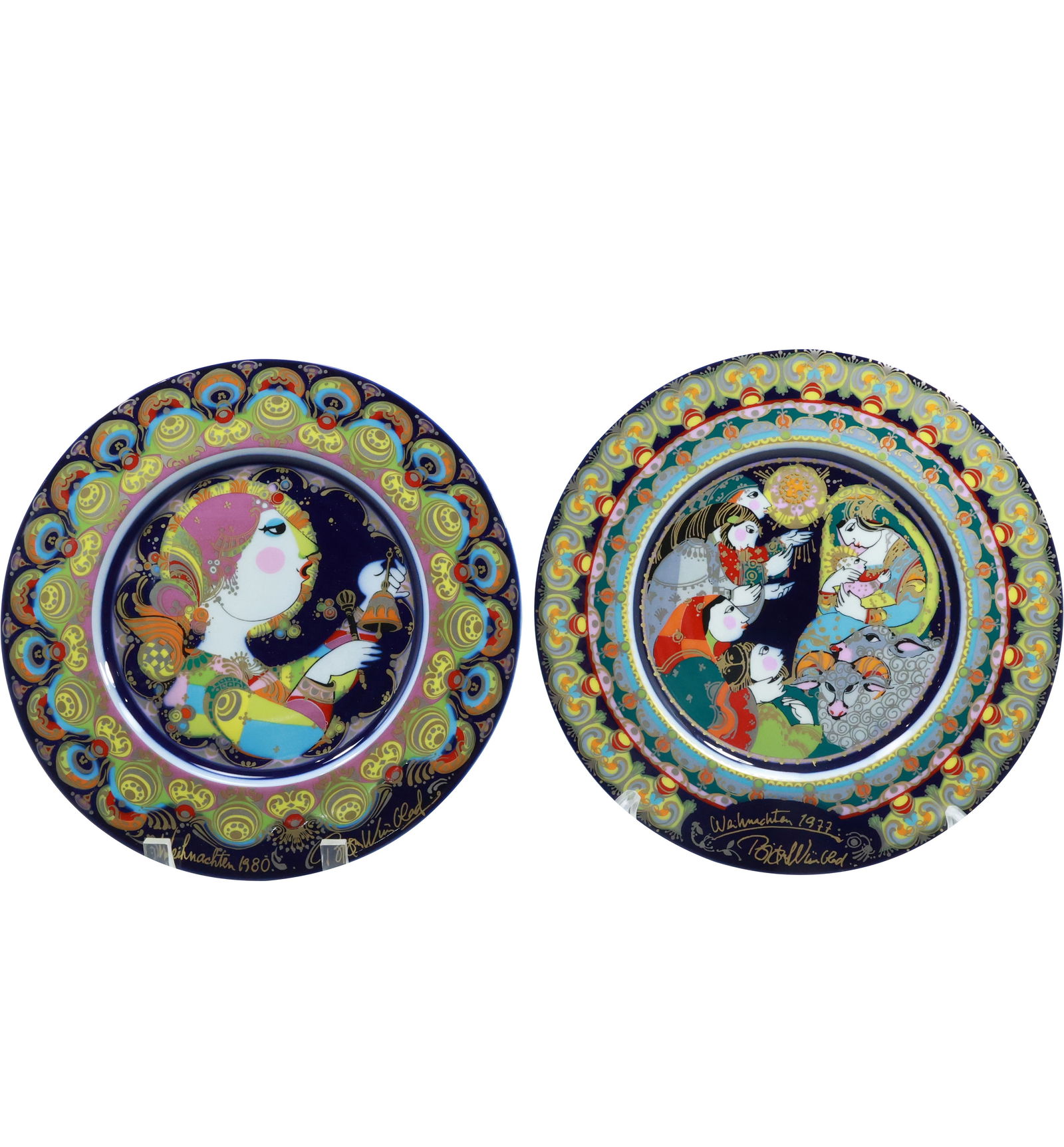 [2] Bjorn Wiinblad, Rosenthal Studio-Linie Porcelain Plates Weihnachtstreller 1977 & 1980, with Box (1 of 20)