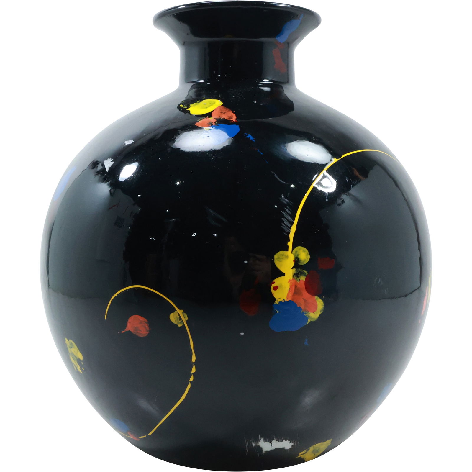 Mid-Century Modern Ceramic Vase Black with Abstract Accents 11 in. height x 9 in. wide (1 of 15)