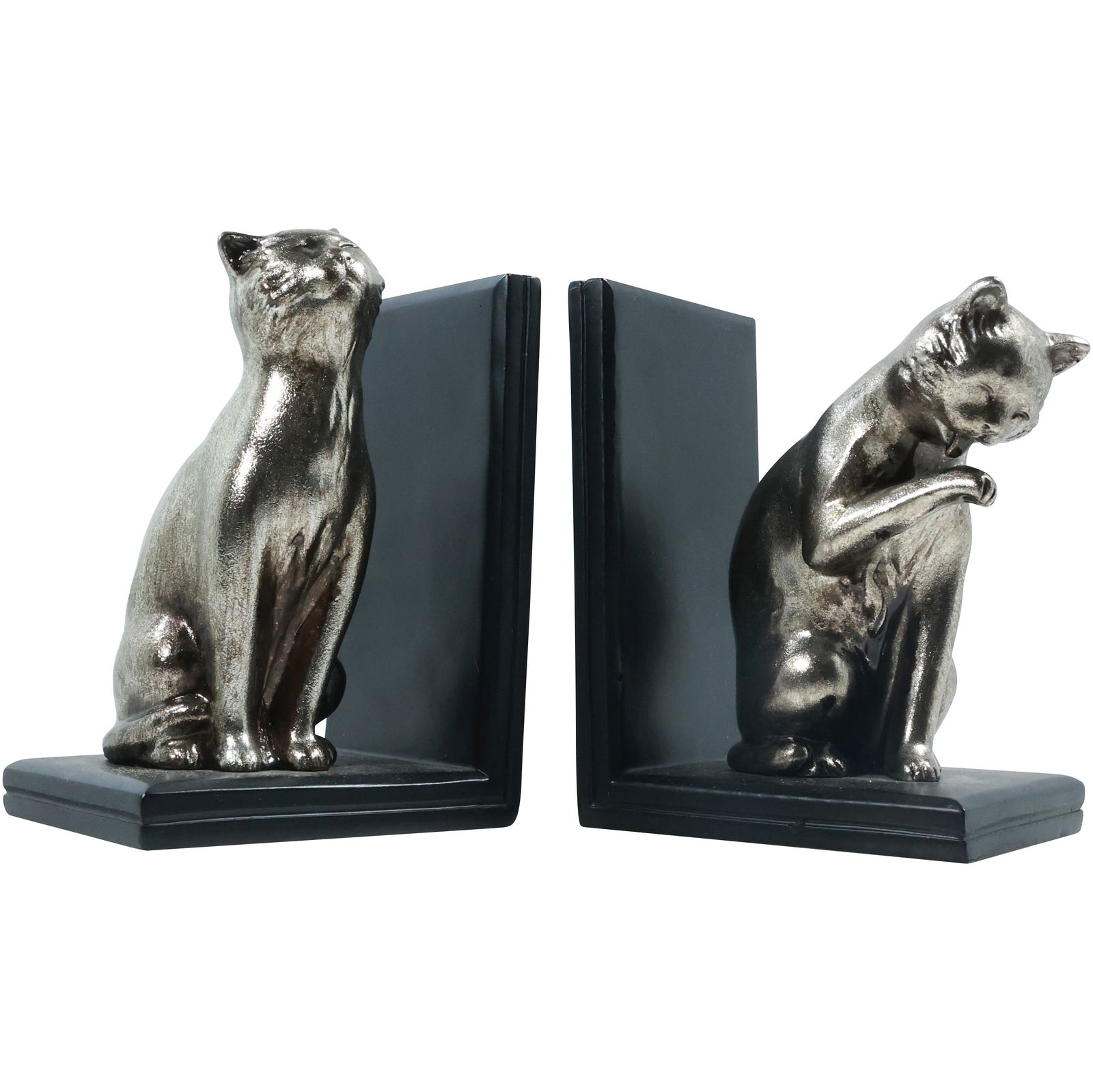 Decorative Silver Tone CAT Figural Bookends in Hard Composition (1 of 16)