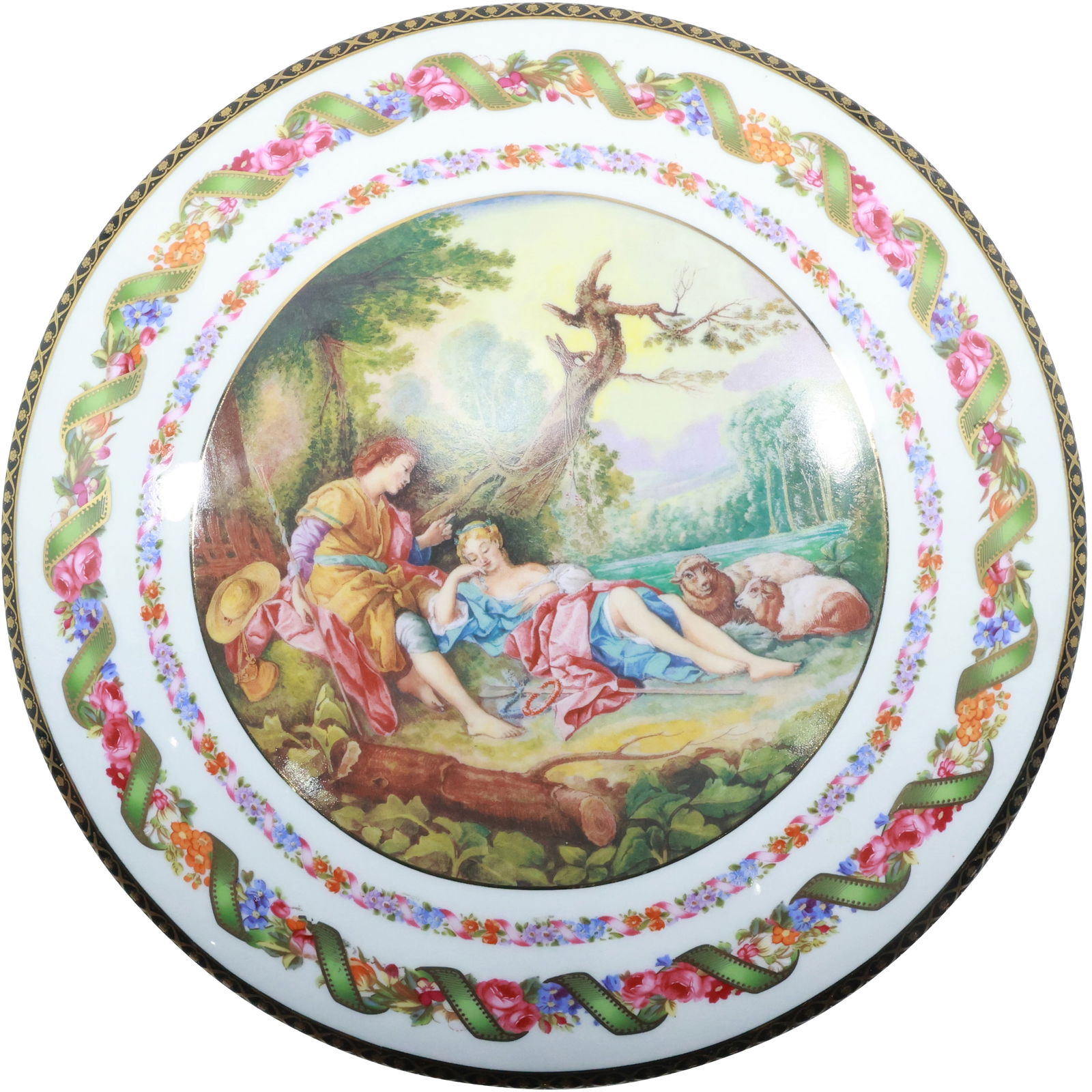 Limoges China Large Fine Porcelain Round Covered Box with Genre Scene, 12 in. diameter (1 of 19)