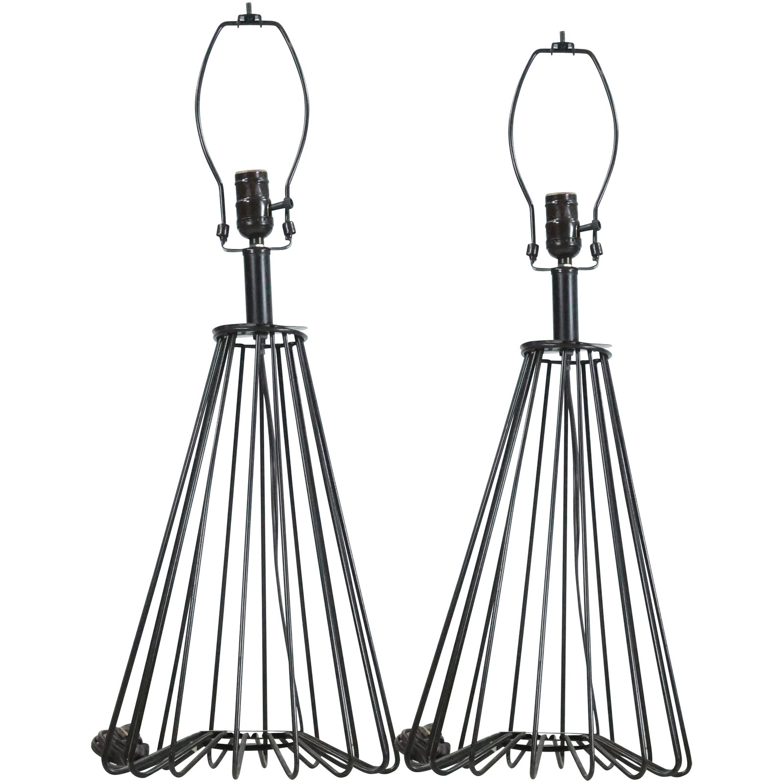 Pair Mid-Century Modern Atomic Age Metal Wire Table Lamps 29.5 in. overall height (1 of 15)
