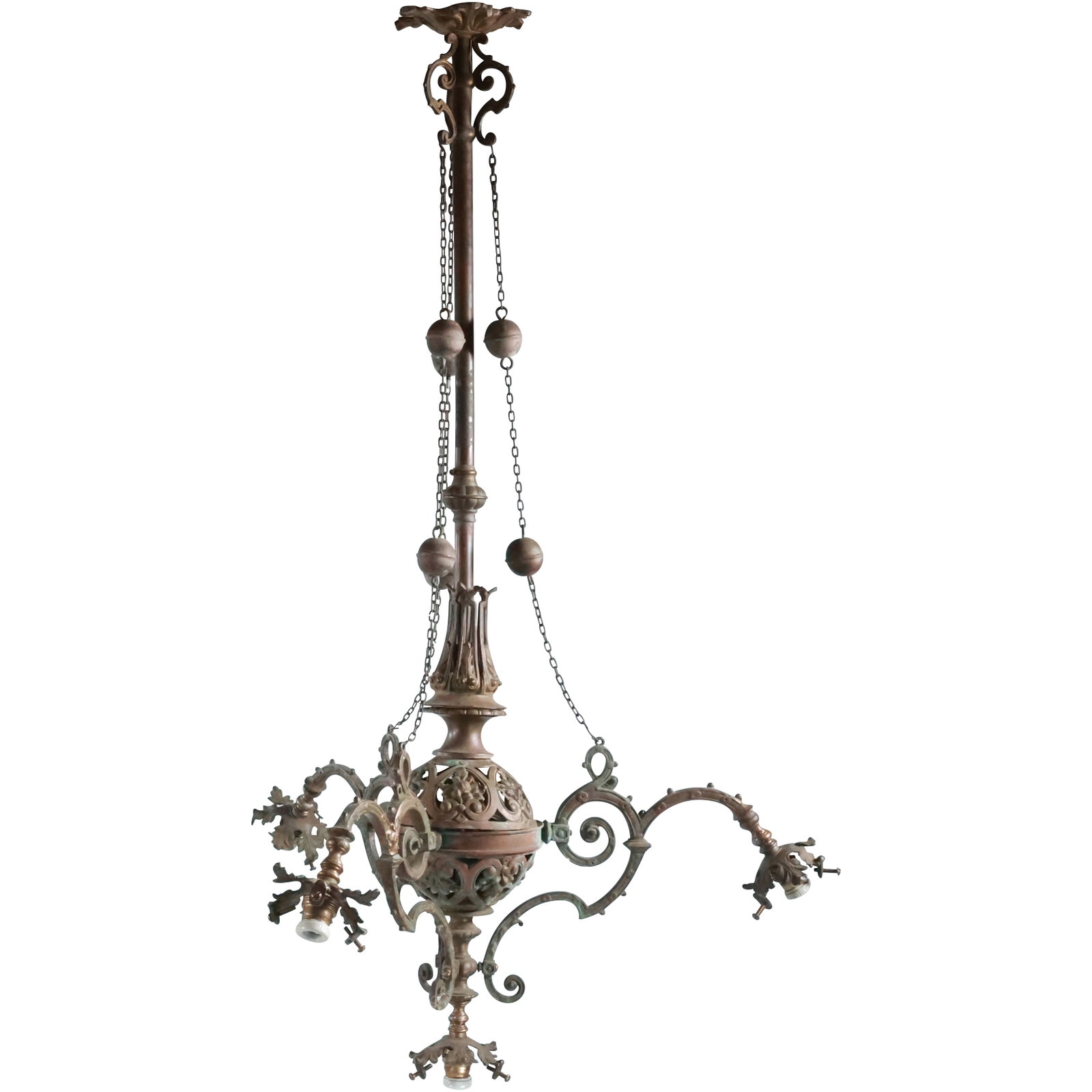 Antique French Bronze Ornate 3-Arm Handing Chandelier Fixture 34.5 in. length x 21.25 in. wide: Antique French Bronze Ornate 3-Arm Handing Chandelier Fixture 34.5 in. length x 21.25 in. wide. size: 34.5x21.25 shelf: C