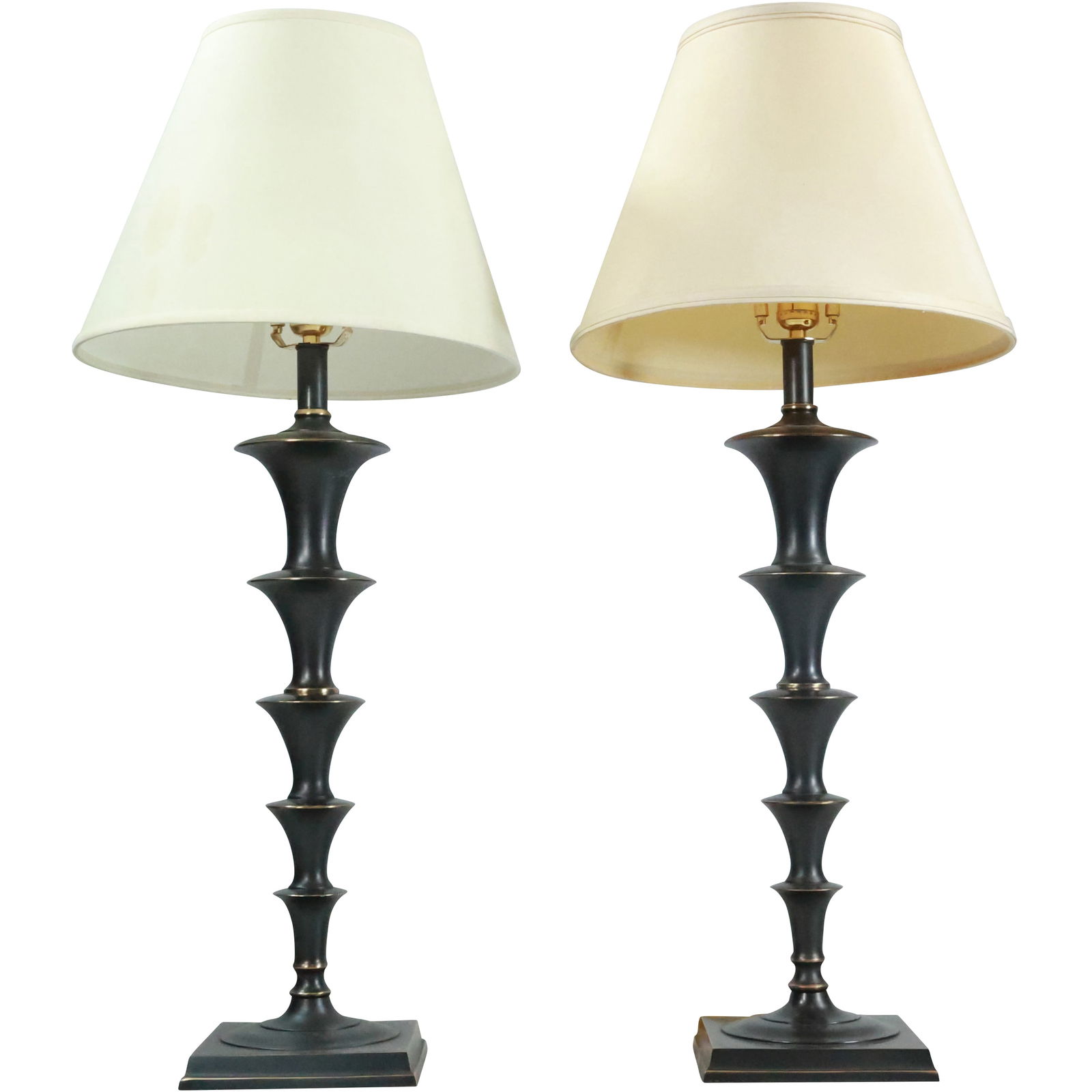 Pair Brass Metal Table Lamps in Dark Patina 34 inches overall height (1 of 14)