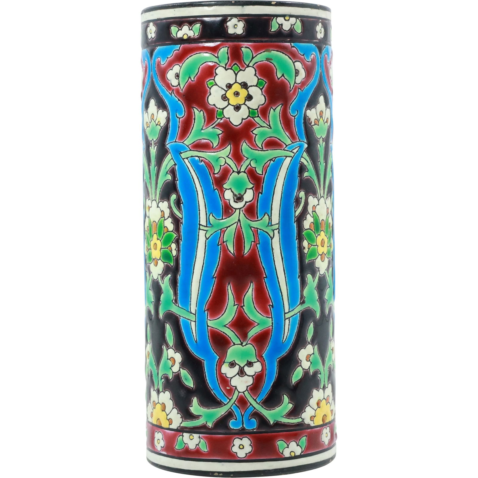 Antique Longwy Hand Painted French Ceramic Vase with Floral Decorations 6 in. height x 2.5 in. dia. (1 of 10)