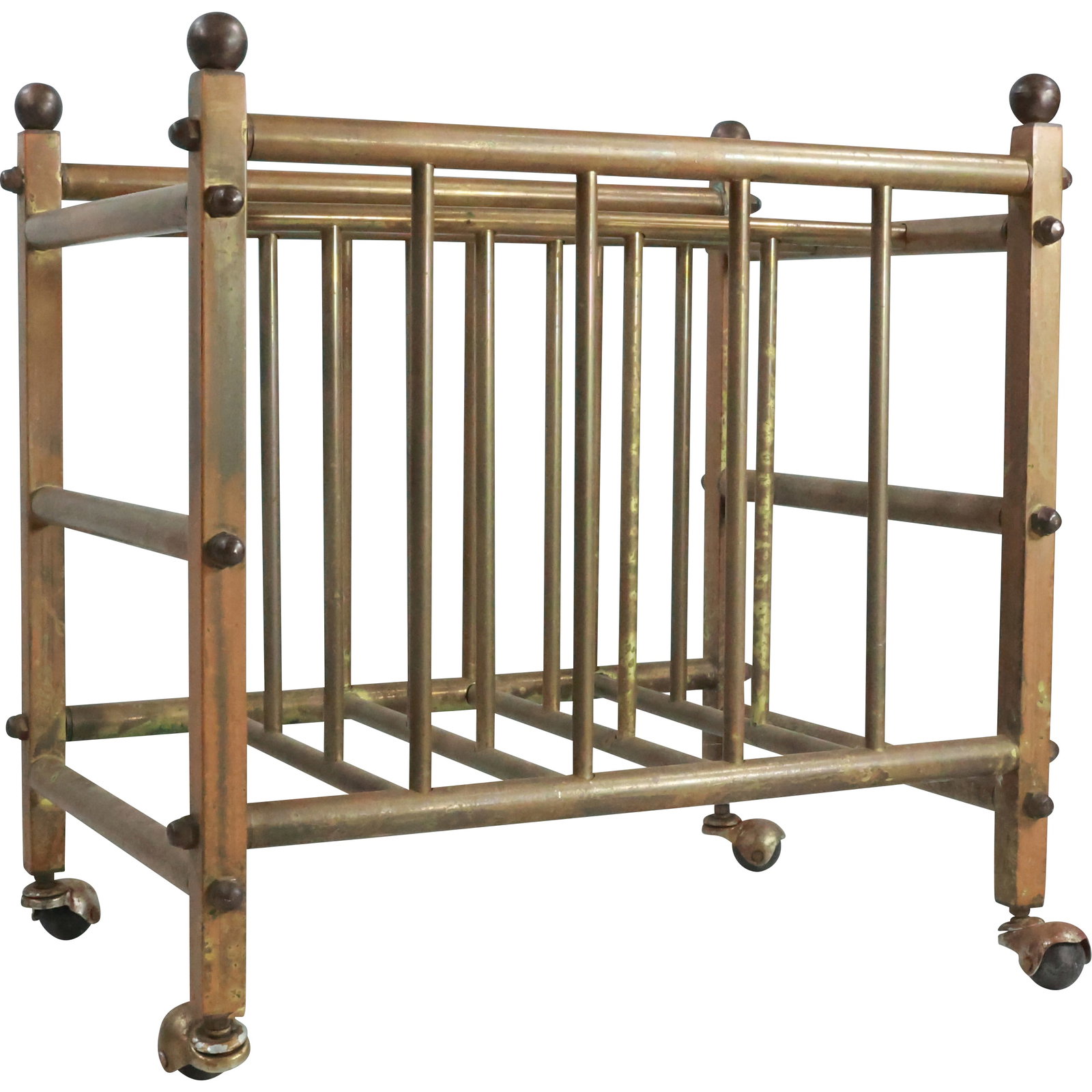 Vintage Mid Century Brass Magazine Rack on Casters 17.25 in. x 11.75 in. x 17.25 in.: Vintage Mid Century Brass Magazine Rack on Casters size: 17.25 x 11.75 x 17.25 shelf B