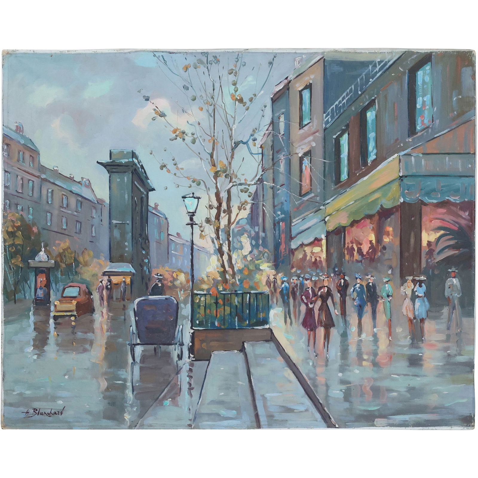 Antoine Blanchard [1910-1988 French] Oil on Canvas Painting Parisian Street Scene, Signed (1 of 14)
