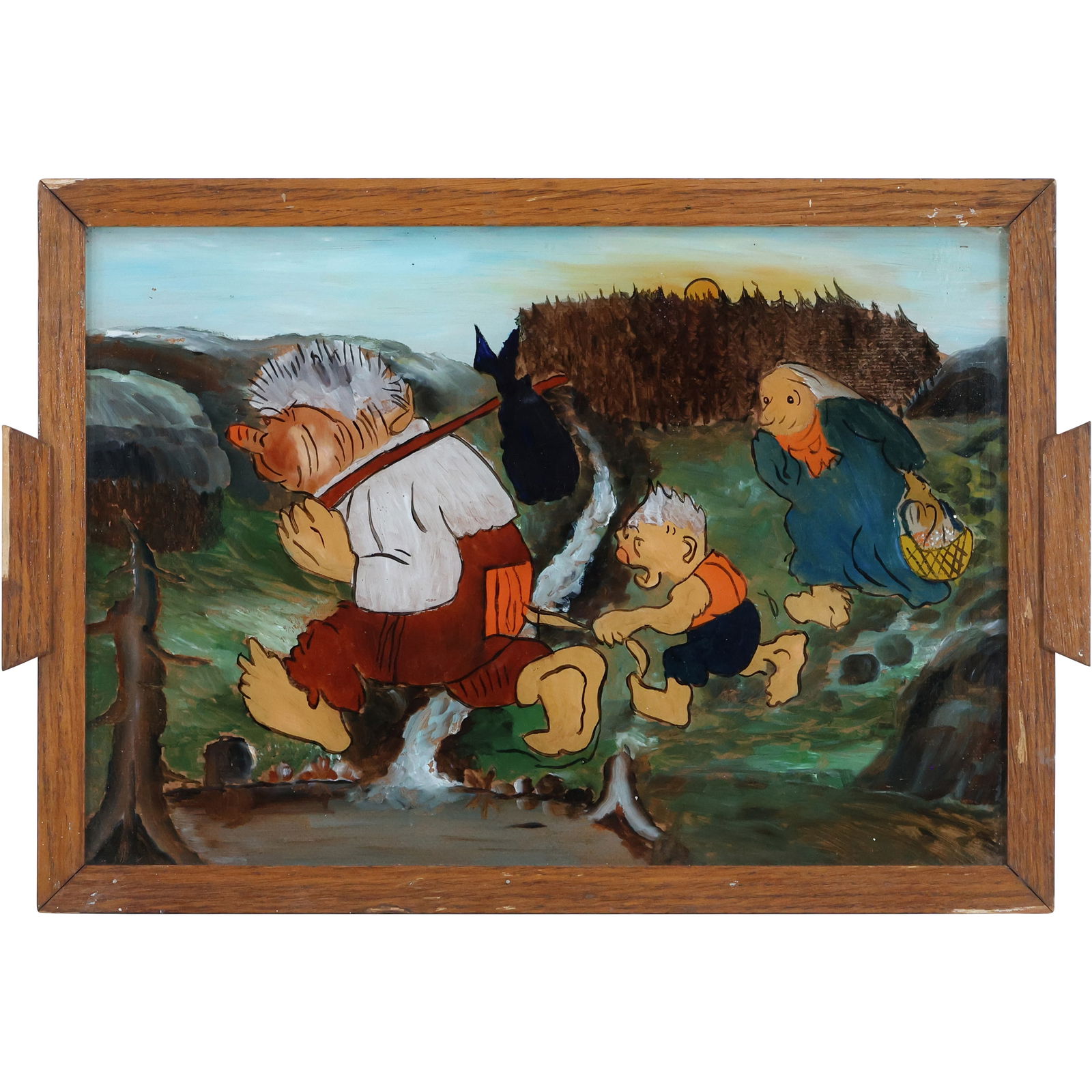 Vintage Serving Tray, Norwegian Trolls Painting on Glass, 12 in. x 18 in. (1 of 11)