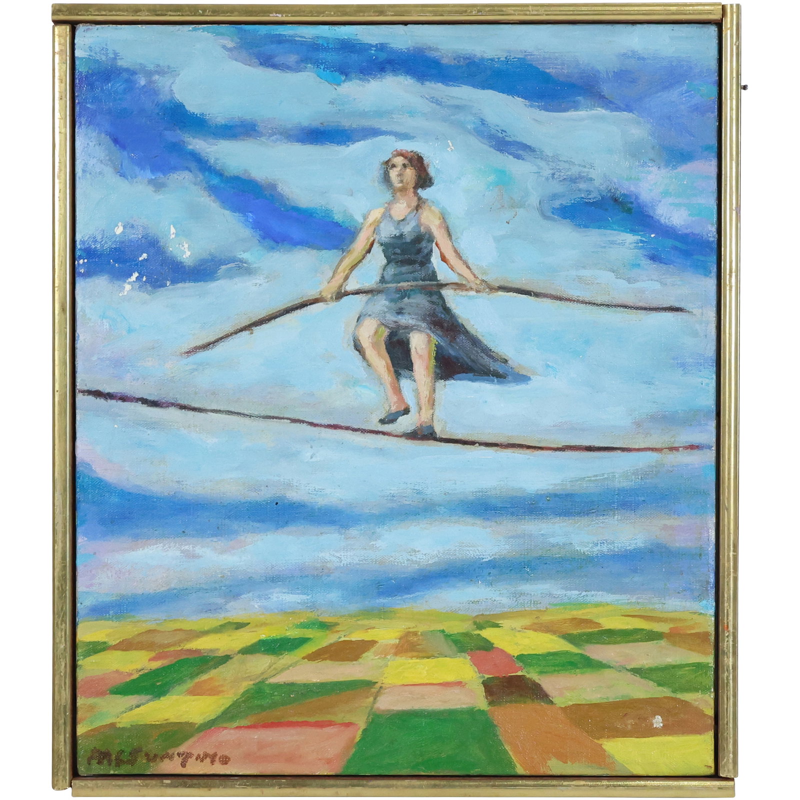 Artist Signed Peter Passuntino Oi on Canvas Painting Woman Balancing on Tightrope #5 (1 of 14)