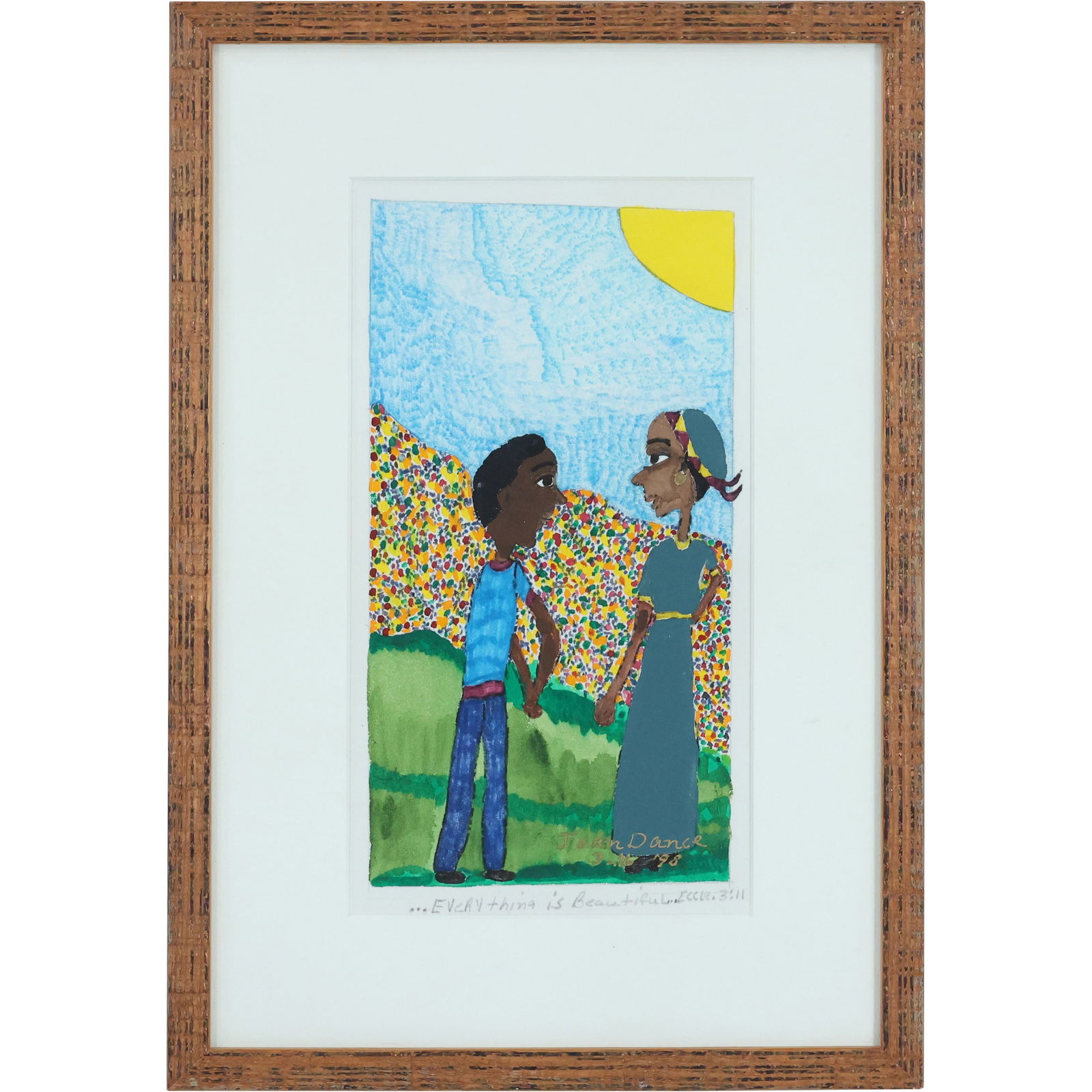 Signed Joan Dance '98 "Everything is Beautiful"  Watercolor Painting African American Folk Art (1 of 11)