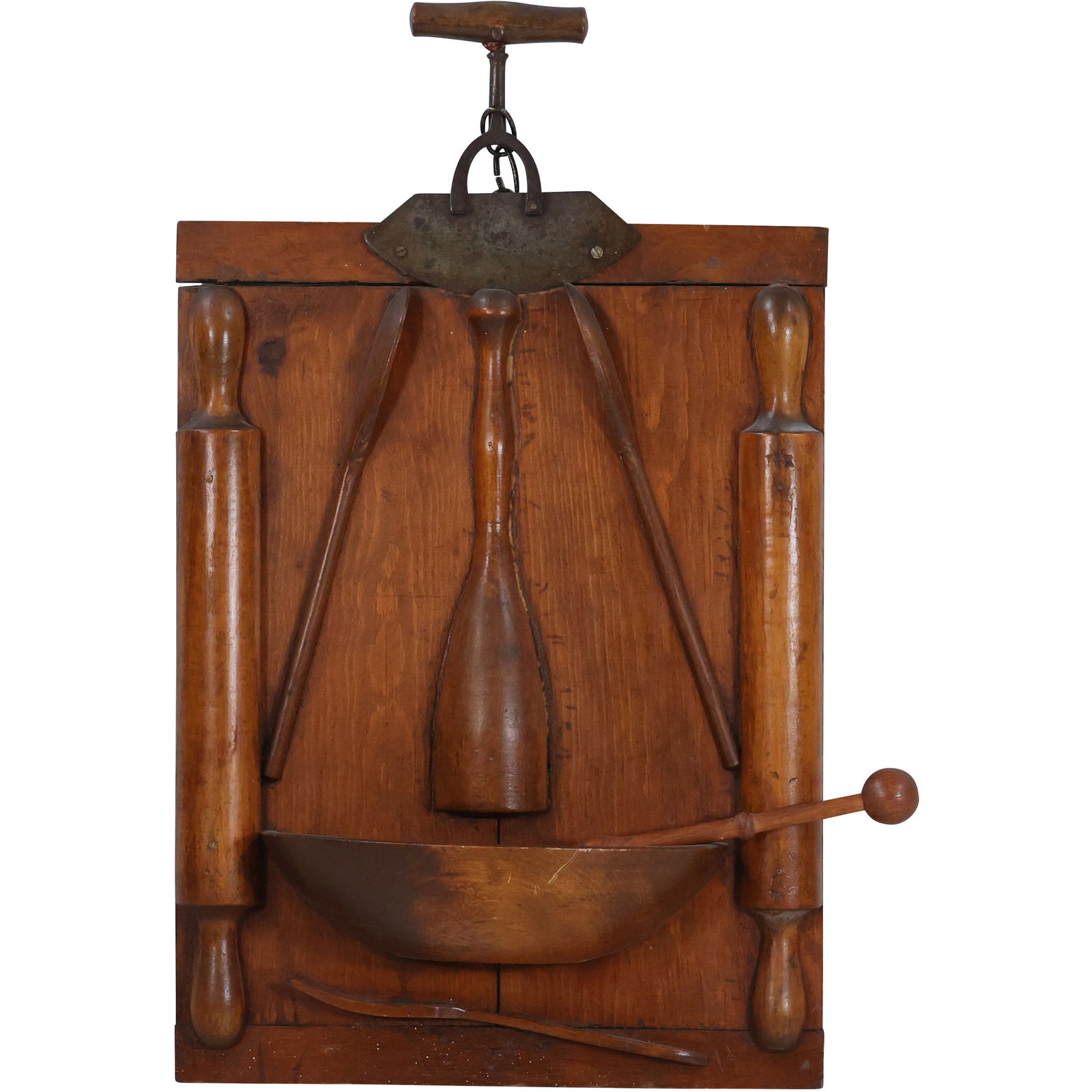 Folky Primitive Pine Wall Hanging Assemblage of Country Kitchen Utensils 26 in. x 15 in. (1 of 10)