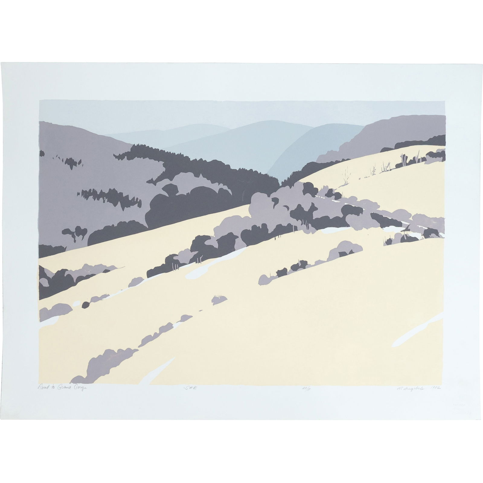 Robert Angeloch 1922-2011, Color Woodcut, Grand Gorge Road, Pencil Signed and Dated 1982 (1 of 15)