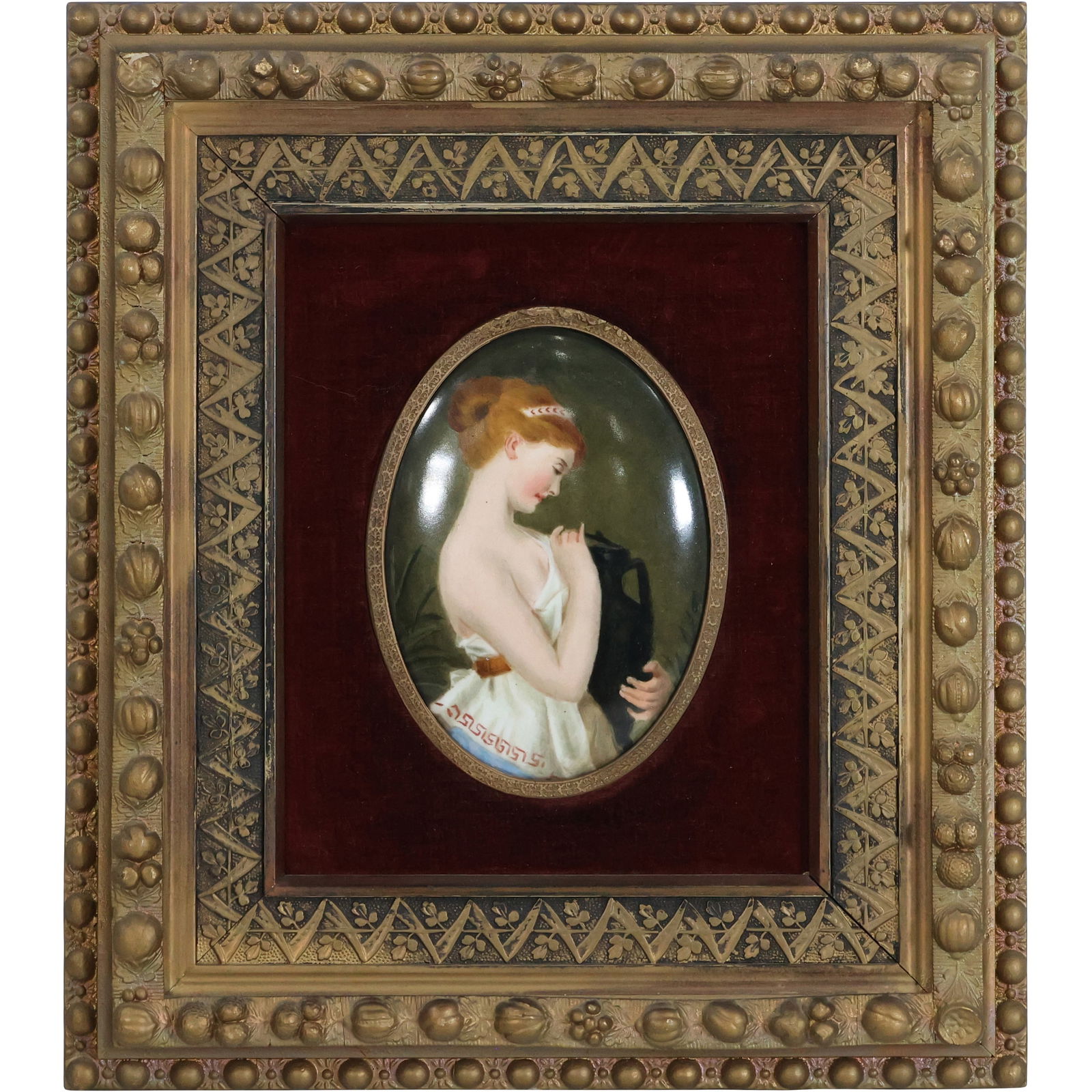 German Hand Painted Porcelain Oval Plaque Young Woman After Robert Beyschlag (1 of 8)