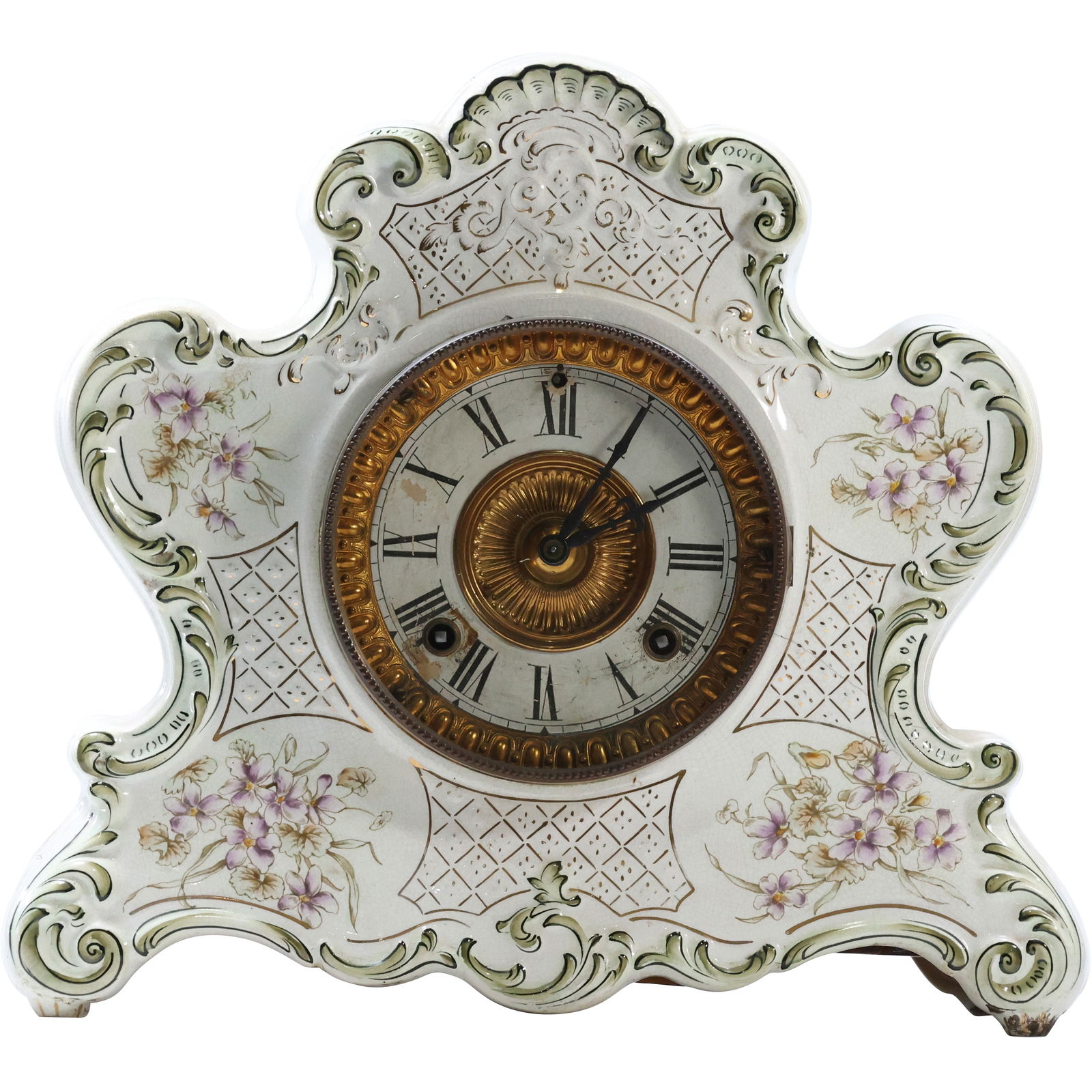 Ansonia Porcelain Case "Dresden" Mantle Clock "The American Ringer Co., NY, No. 1561" (1 of 13)