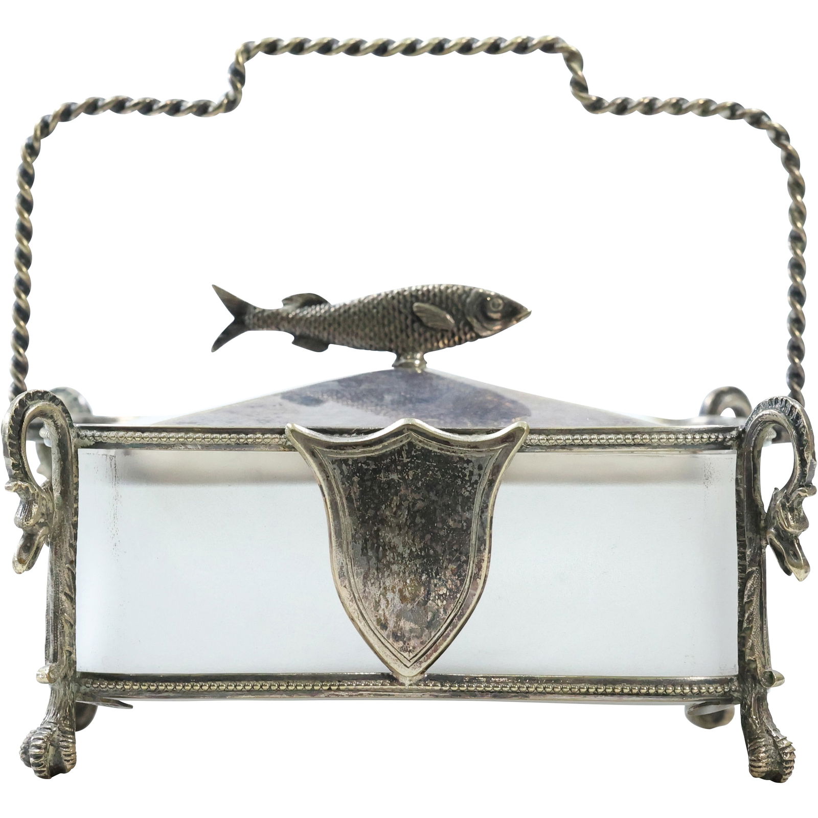 Vintage Silver Plate and Glass Dish Sardine Serving Plate Fish Handle, Serpent Sides (1 of 8)