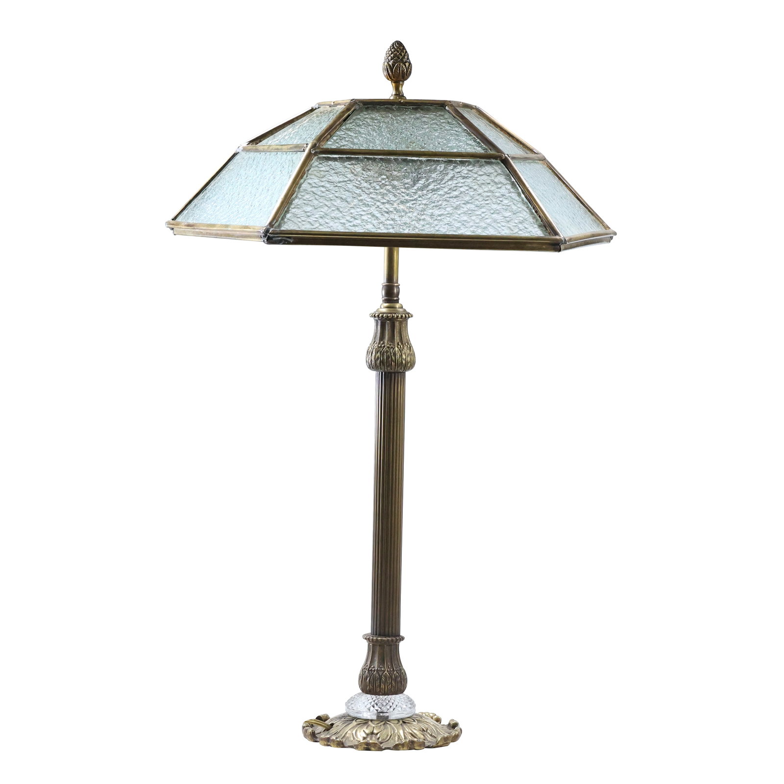 Vintage Arts and Crafts Style Brass Framed Table Lamp with Ice Chipped Glass Panels (1 of 12)