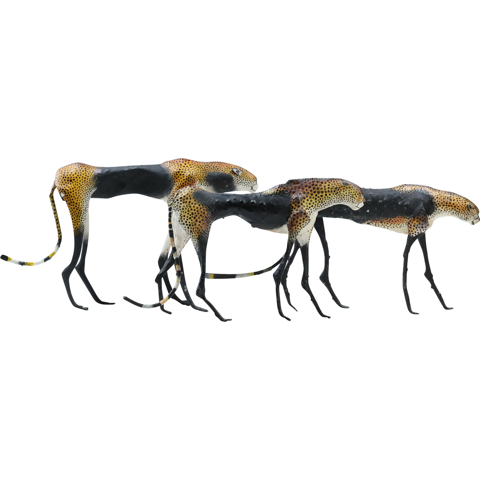 [3] Cast Metal Hand Painted Cheetah Figure Statues  12 in. and 11 in. lengths (1 of 15)