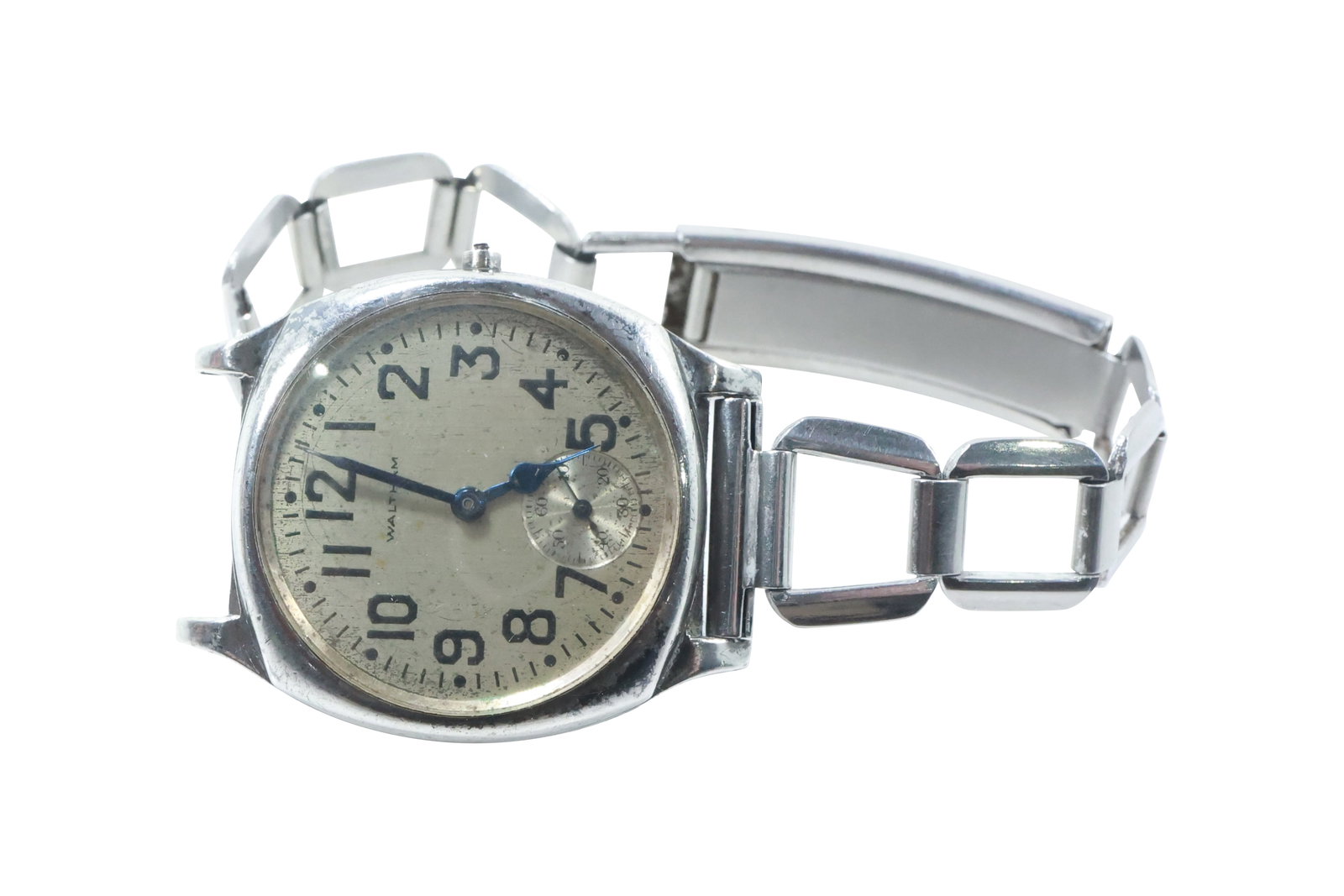 C.W.C. Co Waltham Sterling Silver Wristwatch, Sweep Second Trade Mark Sterling 4662347 ; (1 of 11)