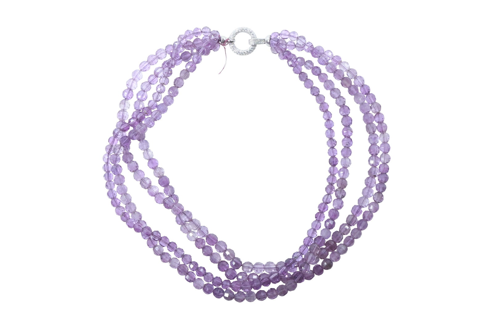 .925 Sterling with CZ Clasp 4-Strand Glass Amethyst Bead Necklace Boho Designer Chic 20 in. (1 of 10)