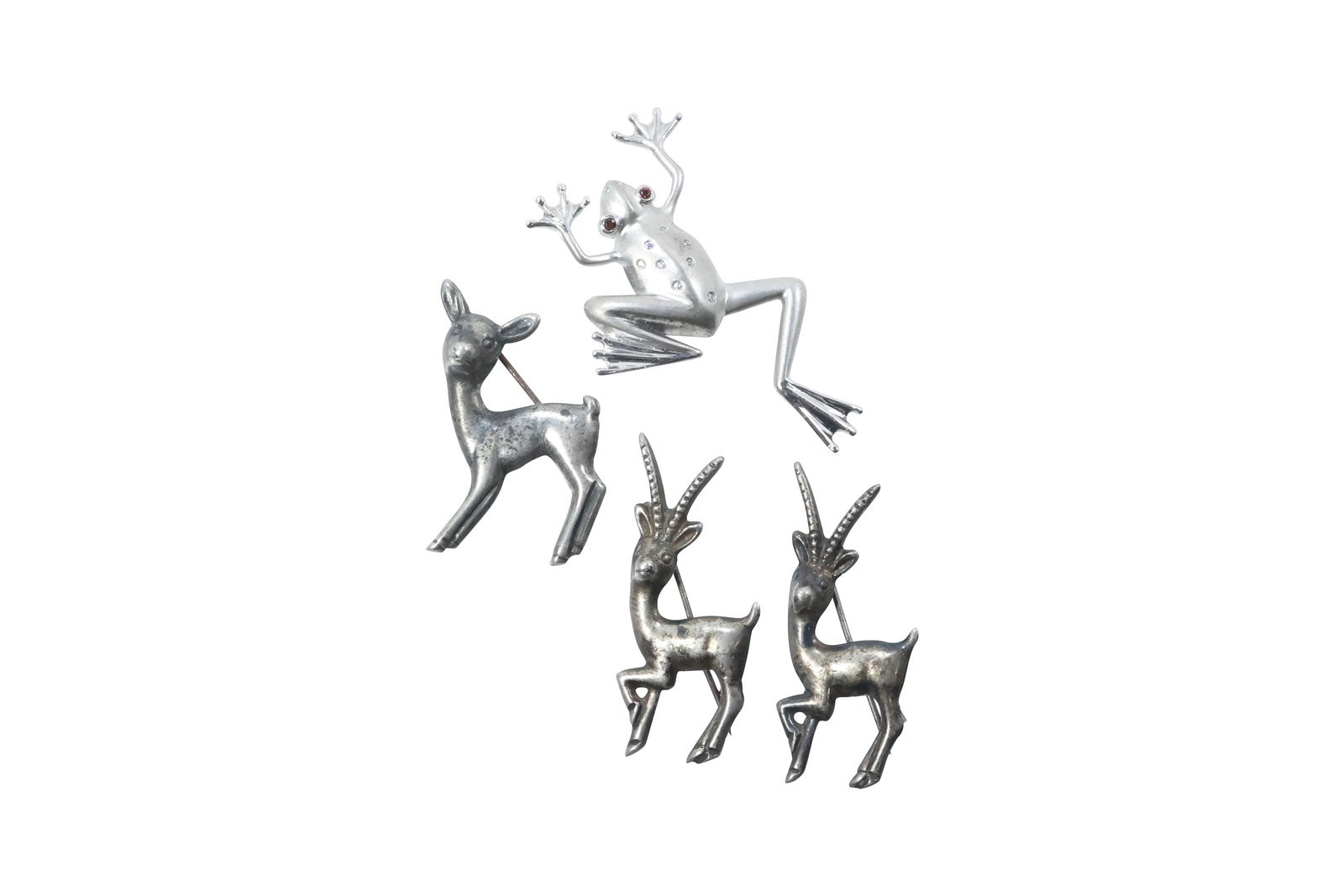 [4] Assorted Sterling Silver Figural Pins: 2 Gazelles, Deer, Frog (1 of 13)