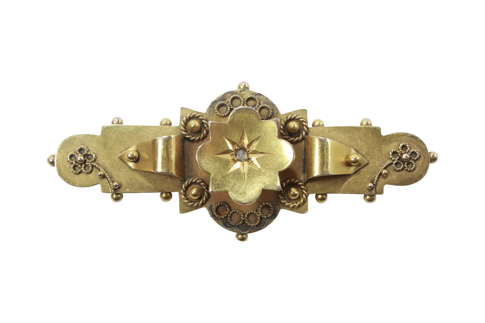 9K Gold .375 C. Co Victorian Pin with Mine Cut Diamond, weighs 2.0 dwt, 2 7/8 in. x 3/4 in. (1 of 10)