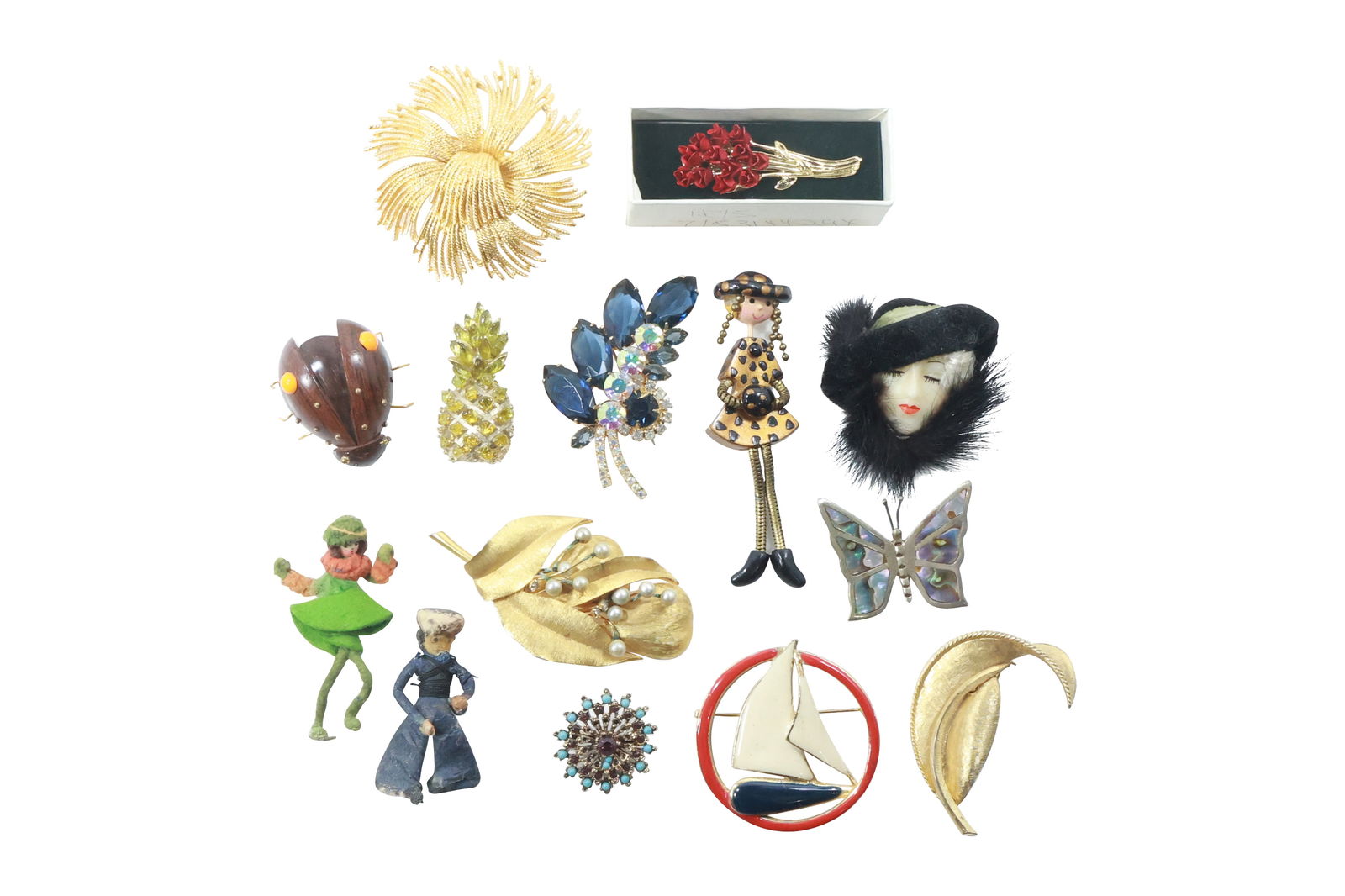 Estate Grouping 14 Assorted Costume Jewelry Fashion Pins including Monet, Richelieu, JH, BSK , more (1 of 18)