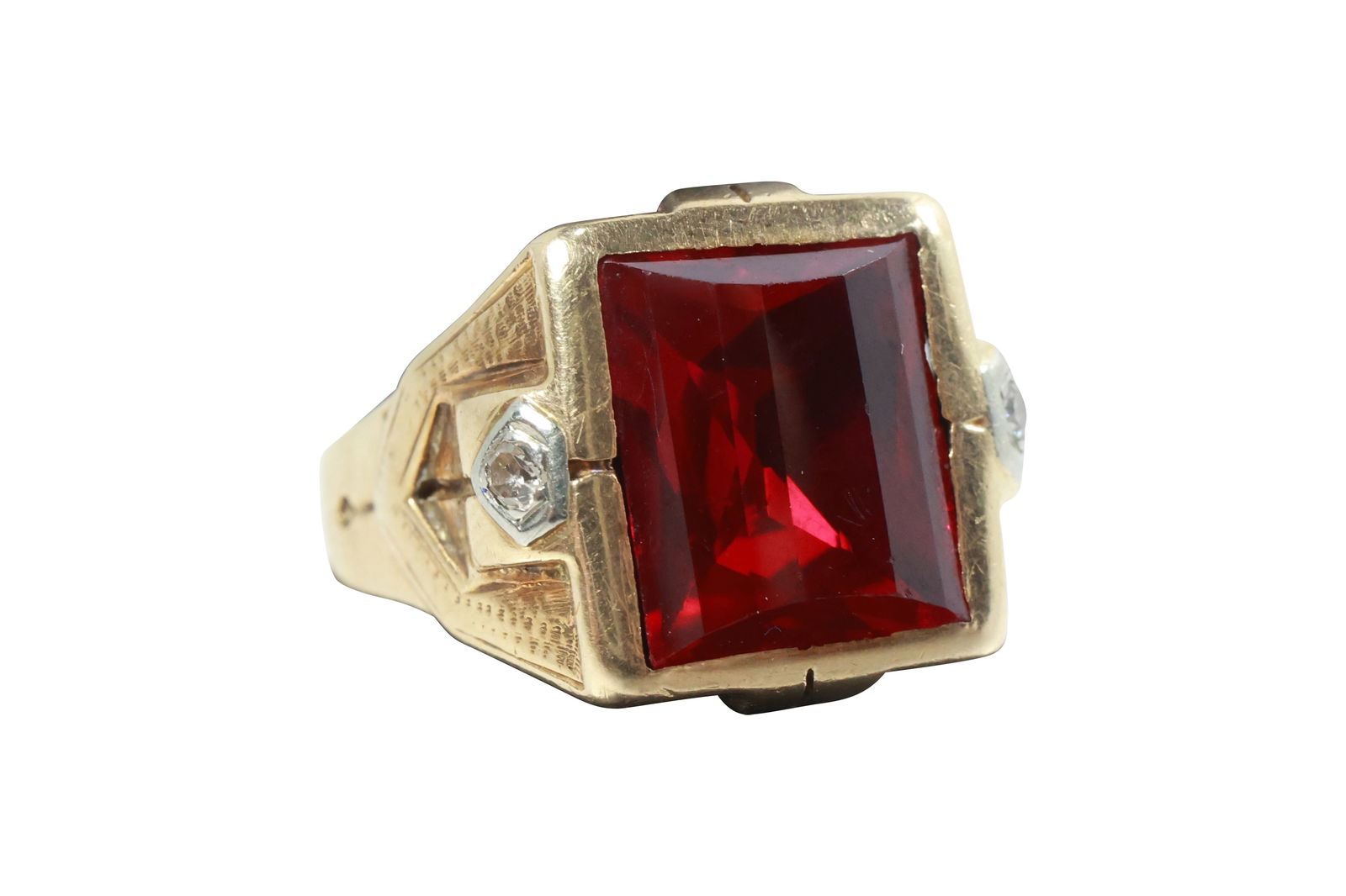 14K Gold Men's Victorian Ruby and Diamond Ring, weight 4.4 dwt, Ring Size 10, 3/4 in. x 1/2 in. (1 of 10)