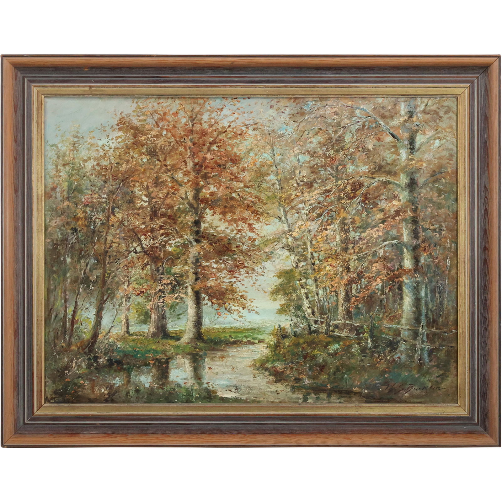 William Savery Bucklin (1851 - 1928) American, Oil on Canvas Painting Autumn Landscape with Stream (1 of 13)