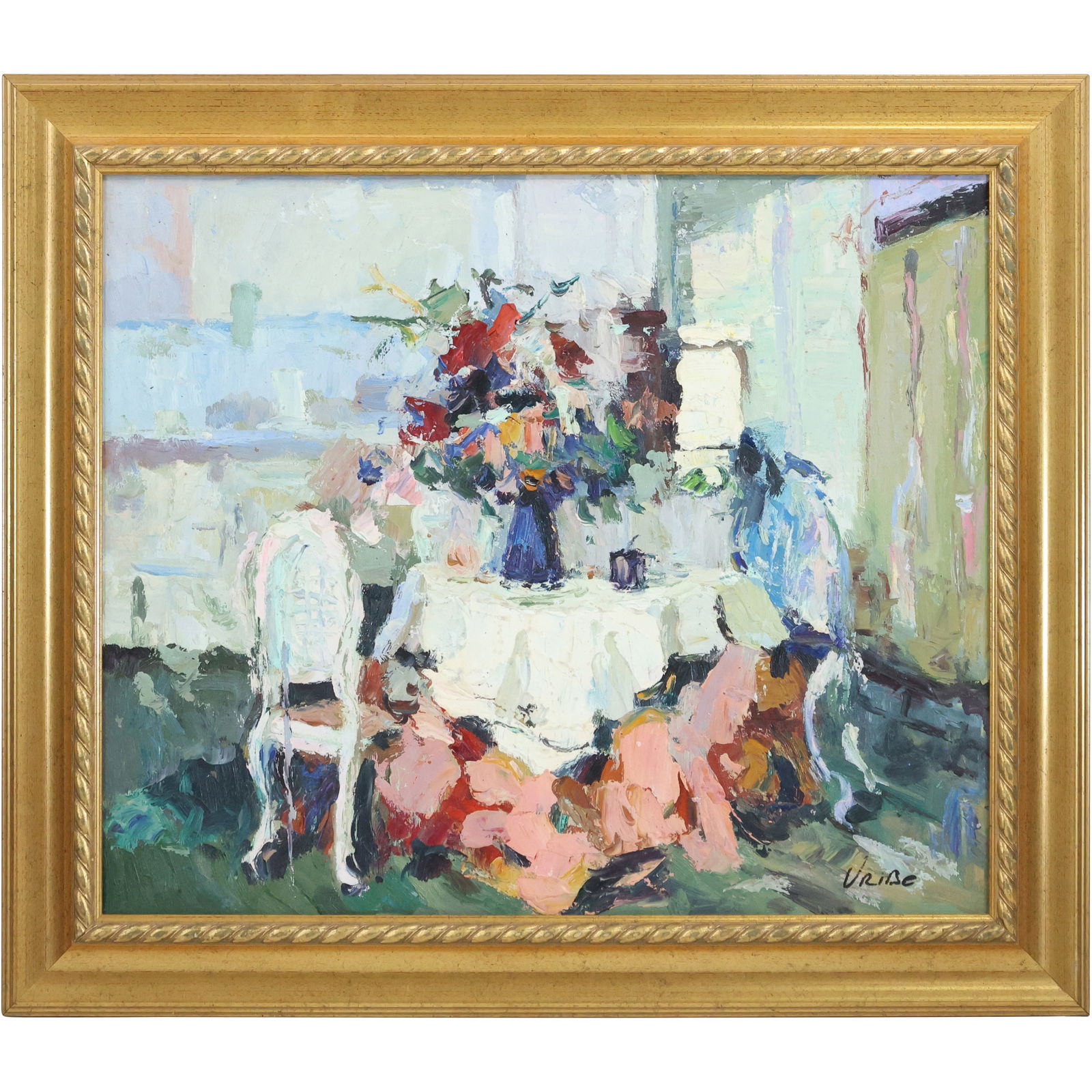 Artist Signed Impressionism French School Cafe Scene Giclee on Canvas, Framed (1 of 12)