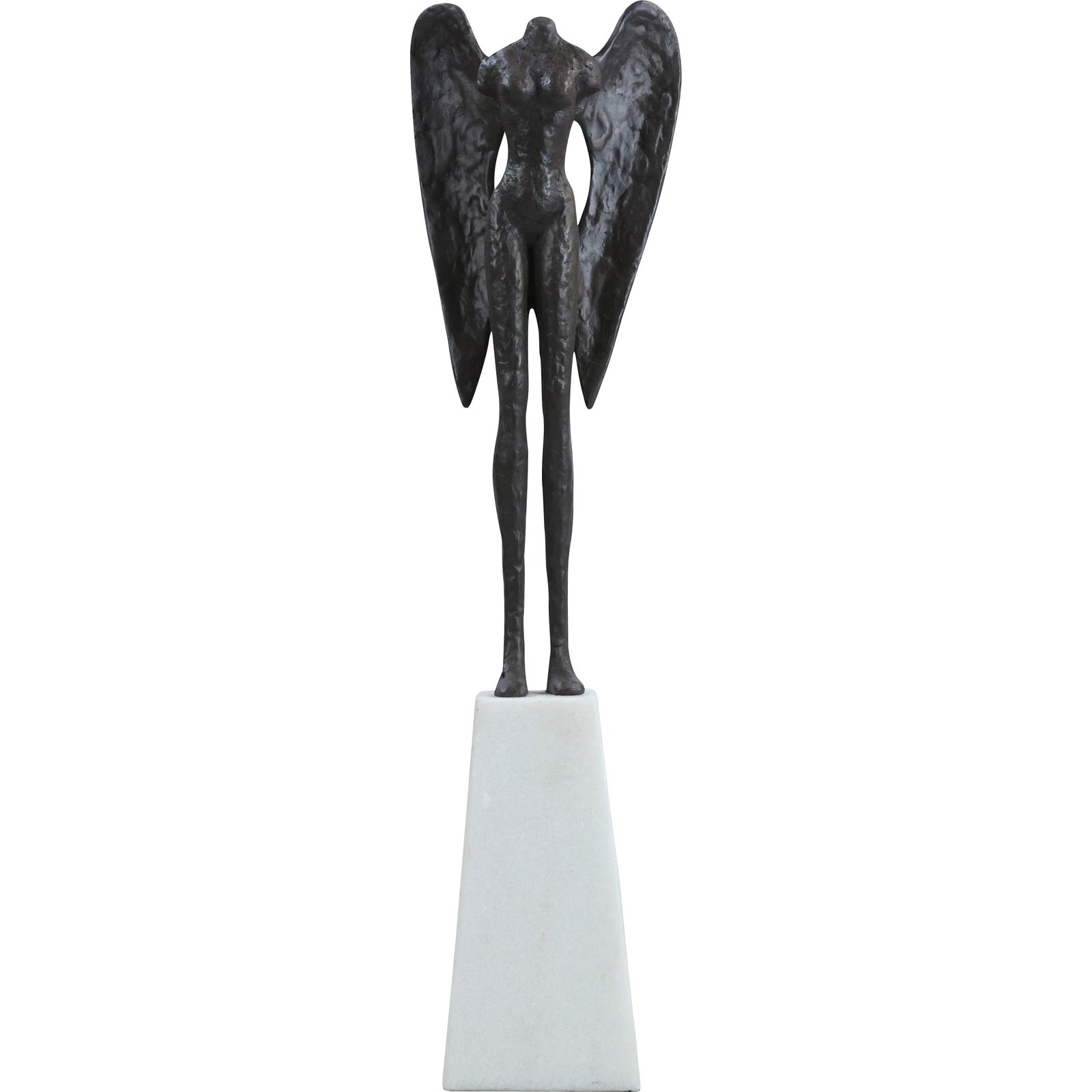 20th C. Bronze Sculpture, Headless Winged Torso Mounted on a White Marble Base 26 in. height (1 of 11)