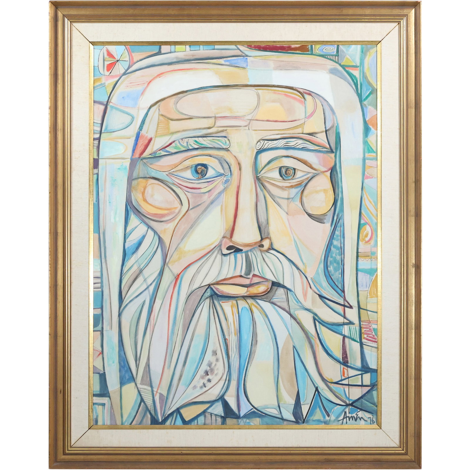 Irving Amen [1918-2011], Large Oil on Canvas Painting Portrait of "The Prophet" (1 of 11)