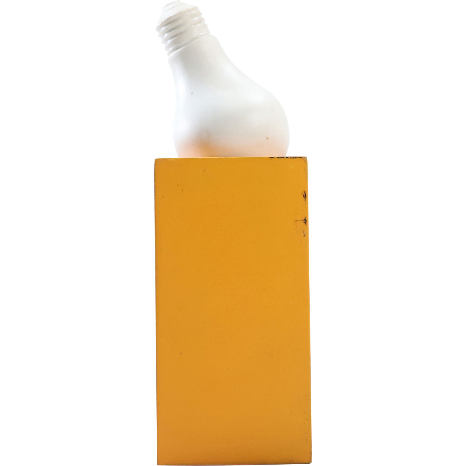 Post Modern Sculpture of a White Light Bulb on Mustard Color Block Wood Base 9.5 in. height (1 of 8)