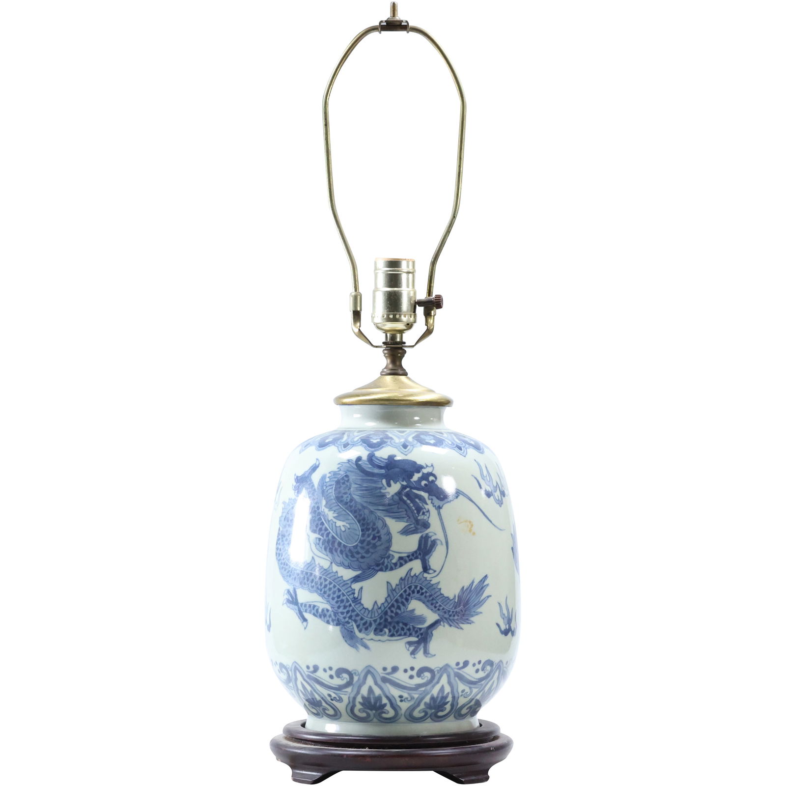 Antique Chinese Porcelain Vase Table Lamp Blue and White with Dragon 23.5 in. overall height (1 of 13)
