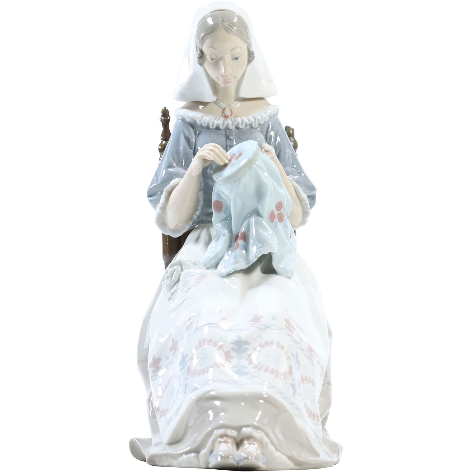 Lladro, Fine Porcelain Figure Seated Woman Embroiderer 11 in. height (1 of 13)
