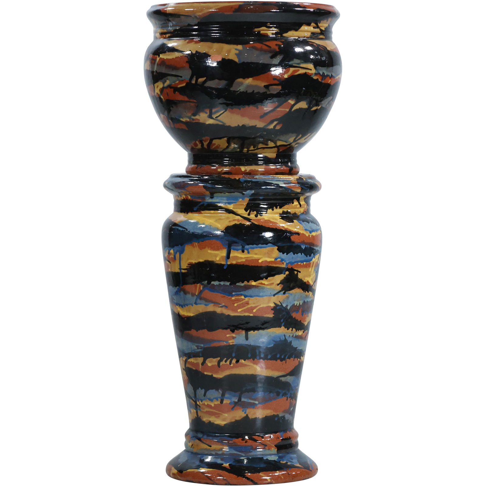 Arts and Crafts Redware Pottery Multi Colors Glazed Jardinere and Pedestal (1 of 11)