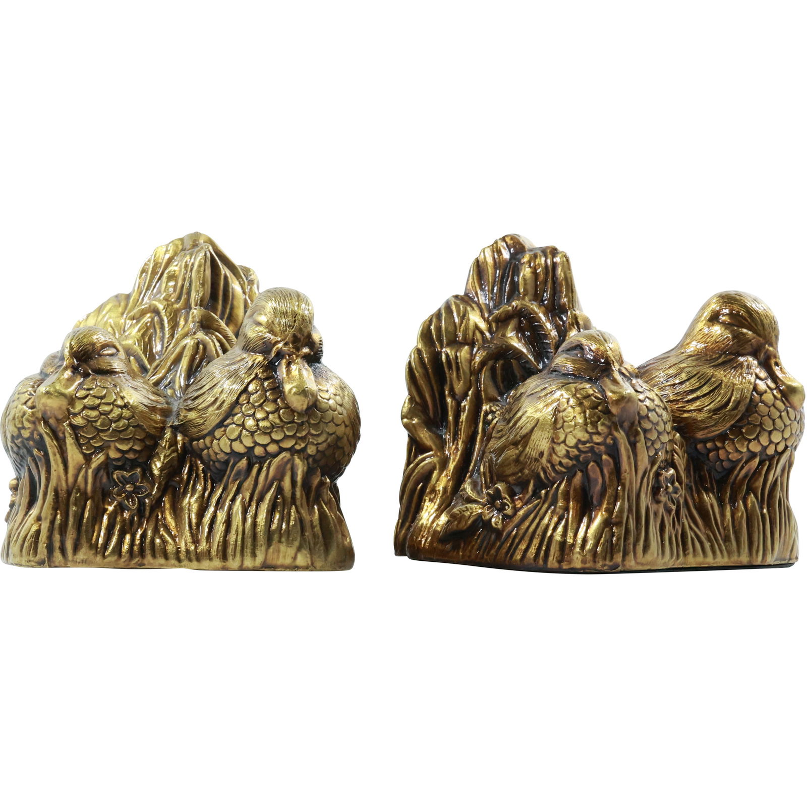 Cast Metal Sleeping Waterfowl Nesting Birds Bookends in Bronzed Patina Finish: Cast Metal Sleeping Waterfowl Nesting Birds Bookends in Bronzed Patina Finish. size: 4.75x5 shelf: A