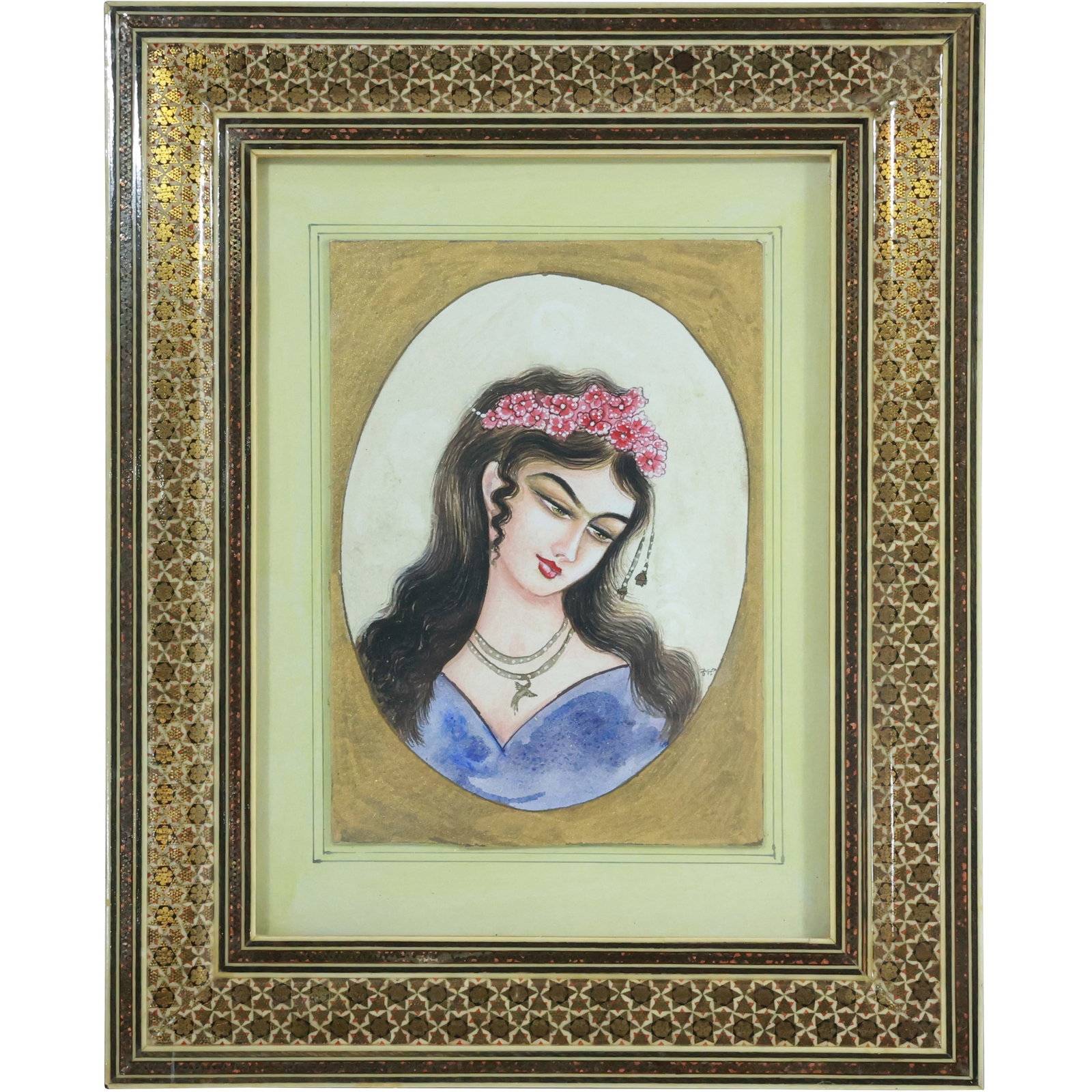 Vintage Watercolor Painting Portrait of a Persian Woman, Framed: Vintage Watercolor Painting Portrait of a Persian Woman, Framed. size: 10 in. x 12.5 in.