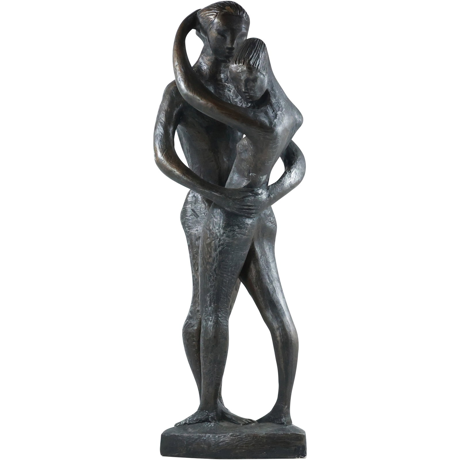 1969 Tall Statue Sculpture of Embracing Couple in Hard Composition 21.5 inches height x 8 in.: 1969 Tall Statue Sculpture of Embracing Couple in Hard Composition 21.5 inches height x 8 in. size: 21.5x8 shelf: A