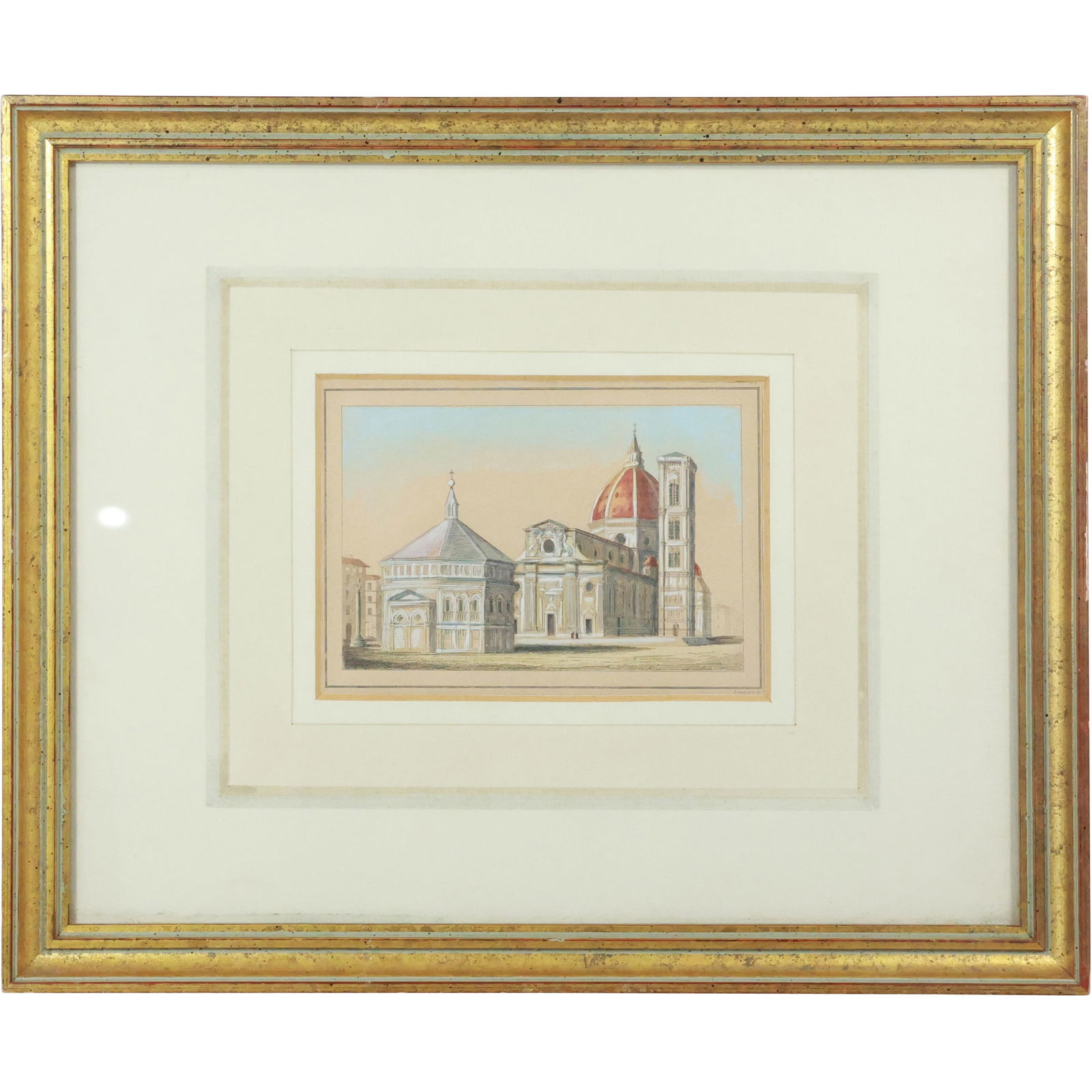 Vintage Hand Colored Engraving Cathedral of Santa Maria del Fiore in Florence, Framed (1 of 13)