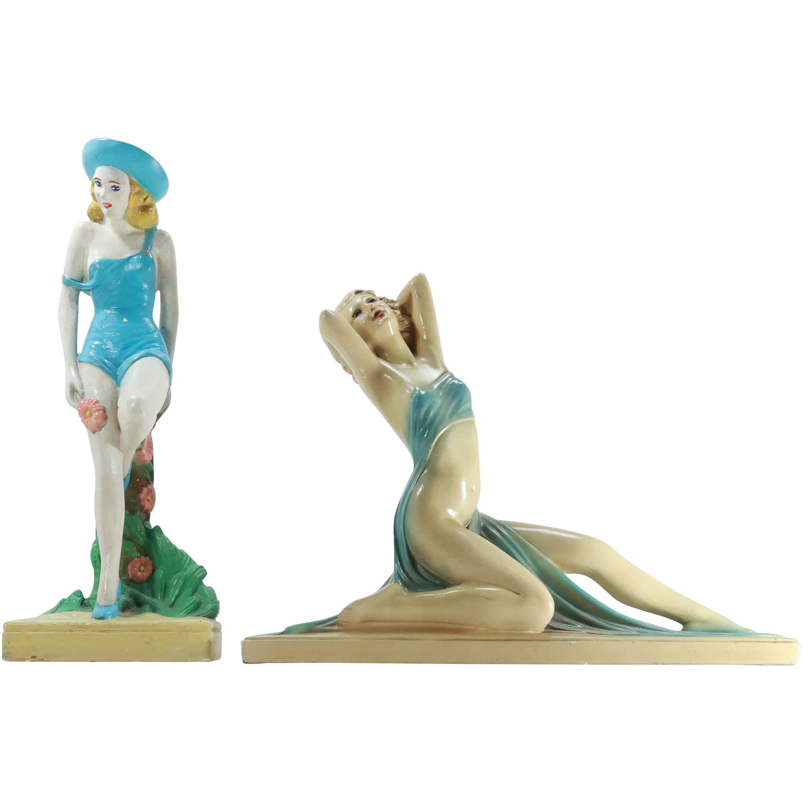 2 Vintage circa 1950s Bathing Beauty Figural Statue Sculptures in Hard Composition (1 of 20)