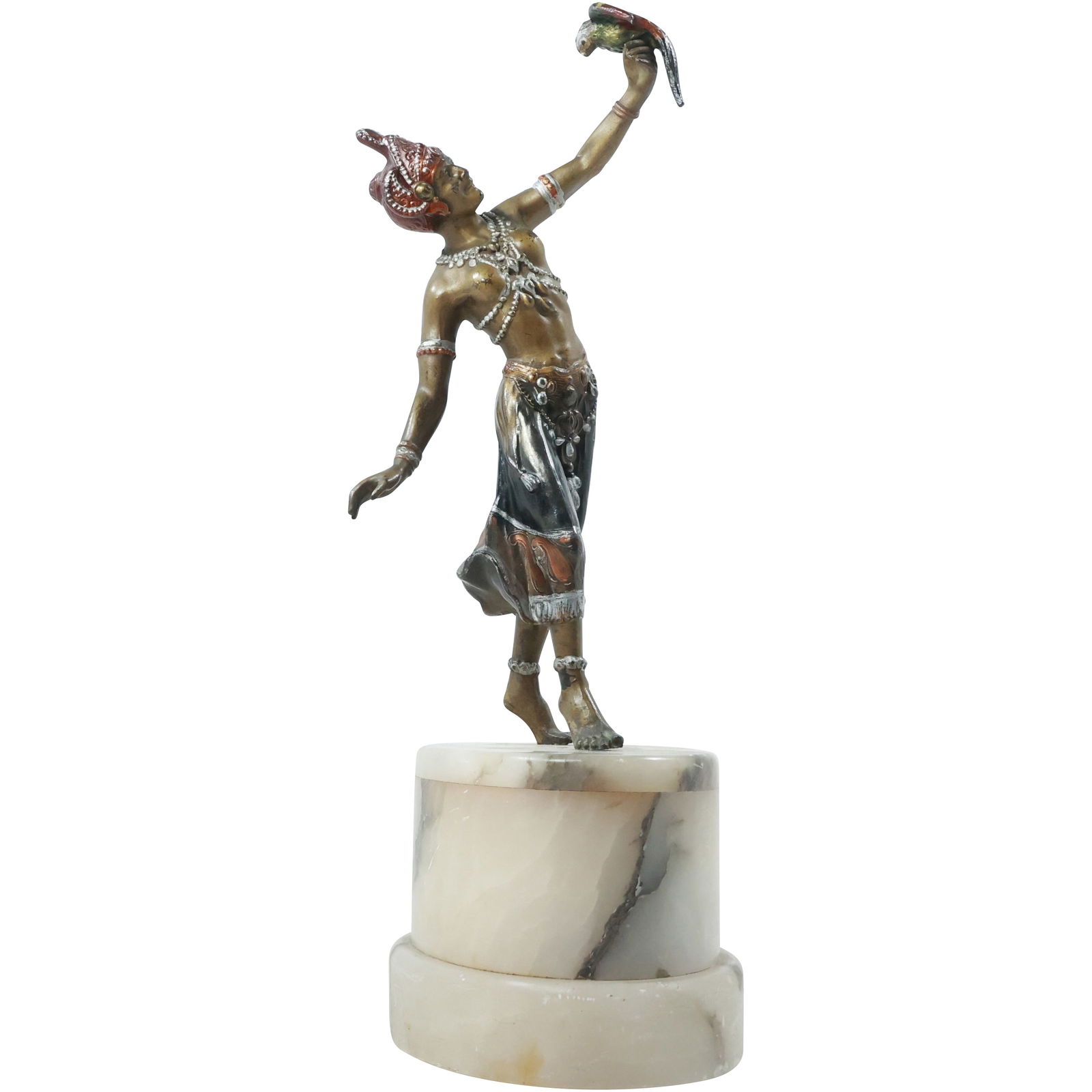 Art Deco Bronze Figurine of a Turkish Dancer with a Parrot, by or after Paul Philippe, 11.75 in. h.: size: 11.75 in. x 5.5 in. shelf: C