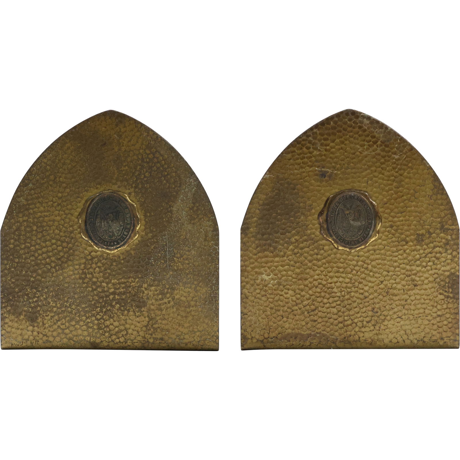 Arts & Crafts Hand Hammered Brass Bookends "Seal of Dartmouth College" (1 of 9)