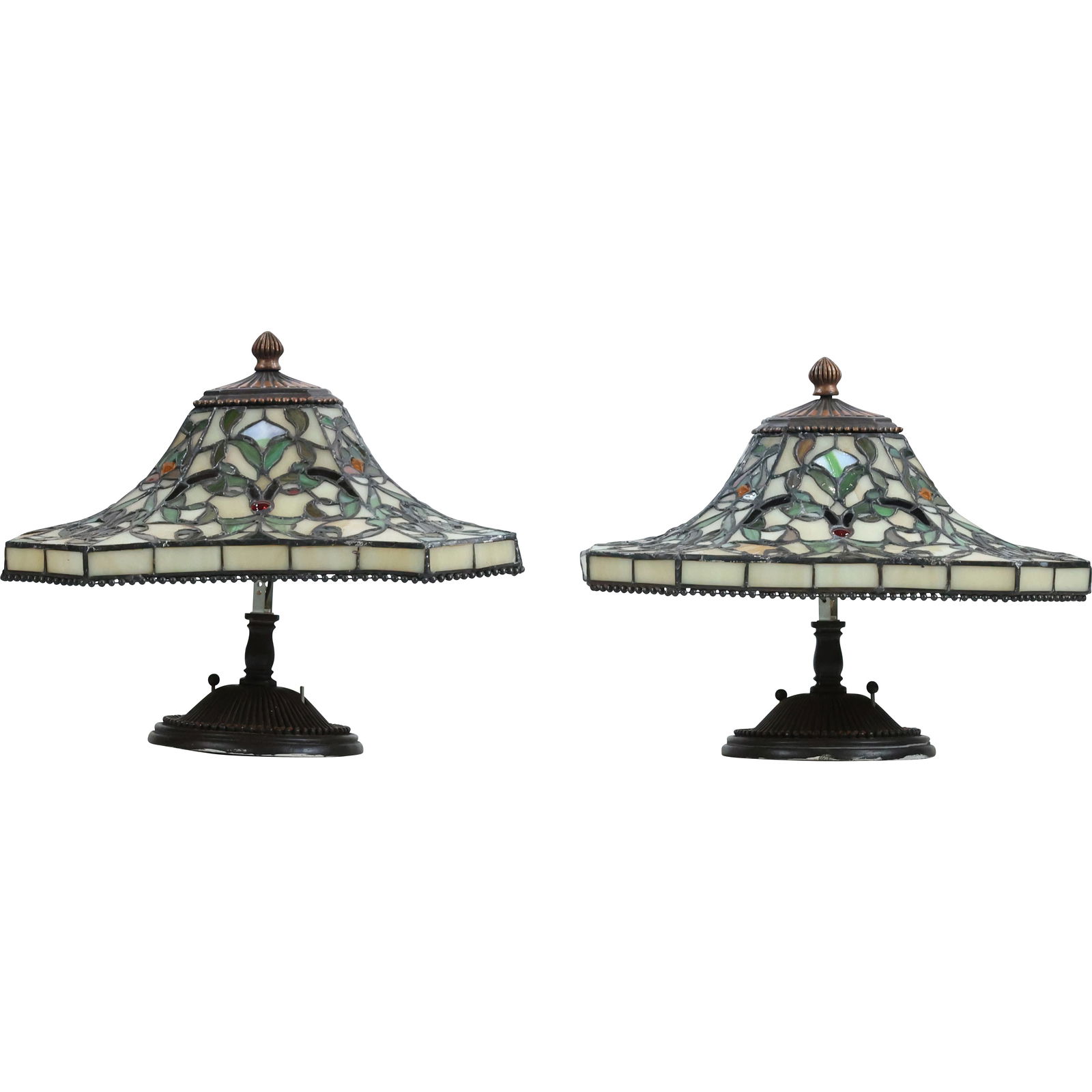Matched Pair Contemporary Leaded Stain Glass Ceiling Fixtures with Mounting Hardware (1 of 11)