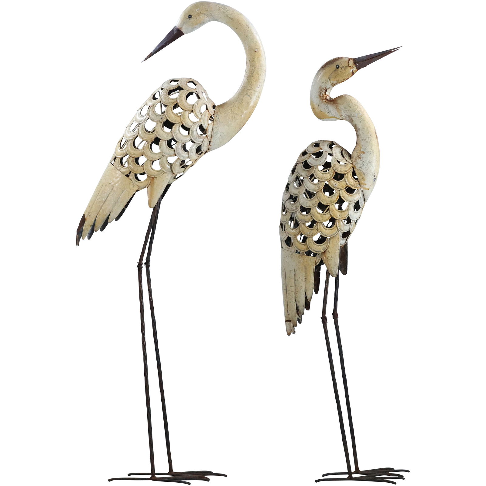 2 Metal Outdoor Garden Crane / Heron Figure Statues  38 in. and 43 in. heights (1 of 13)